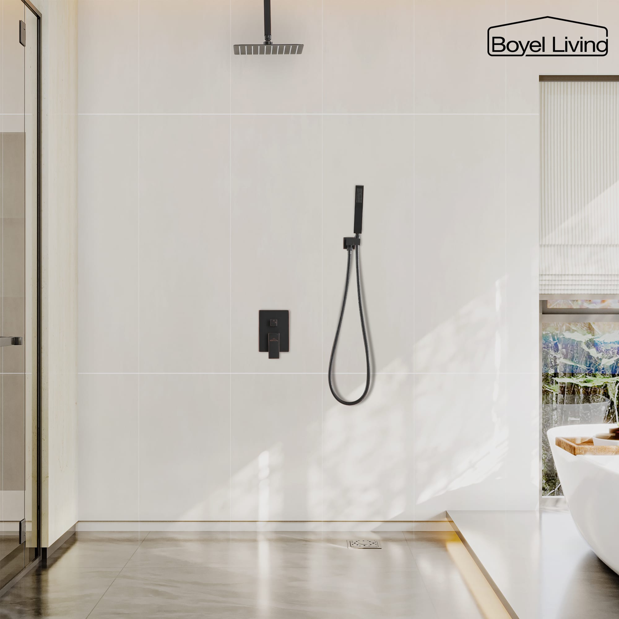 Boyel Living 1-Spray Patterns with 2.5 GPM Ceiling Mount Complete Shower System with Handheld-Boyel Living