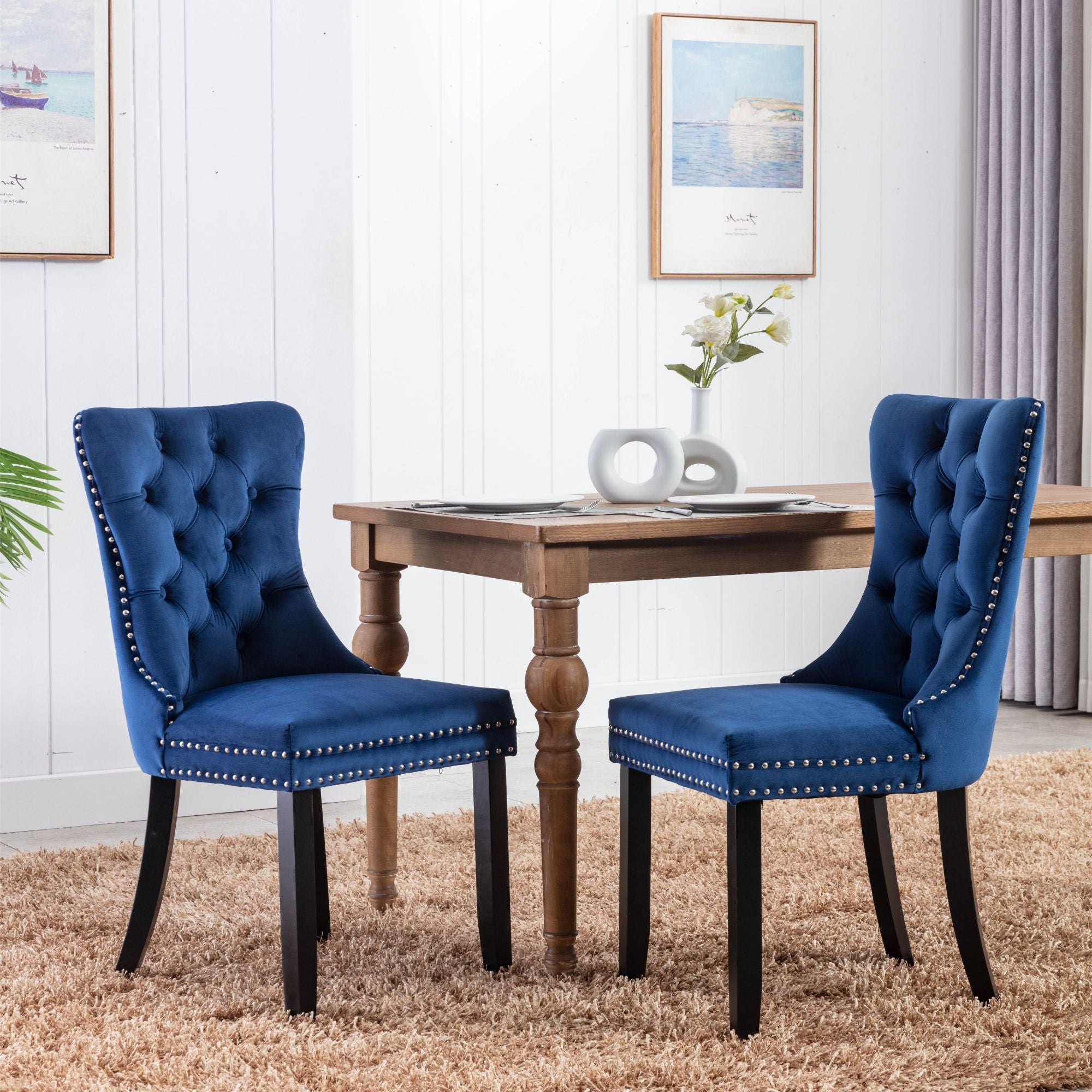 Contemporary Velvet Upholstered Dining Chair with High-end Tufted Solid Wood Legs Nail-head Trim 2-Pcs Set-Boyel Living