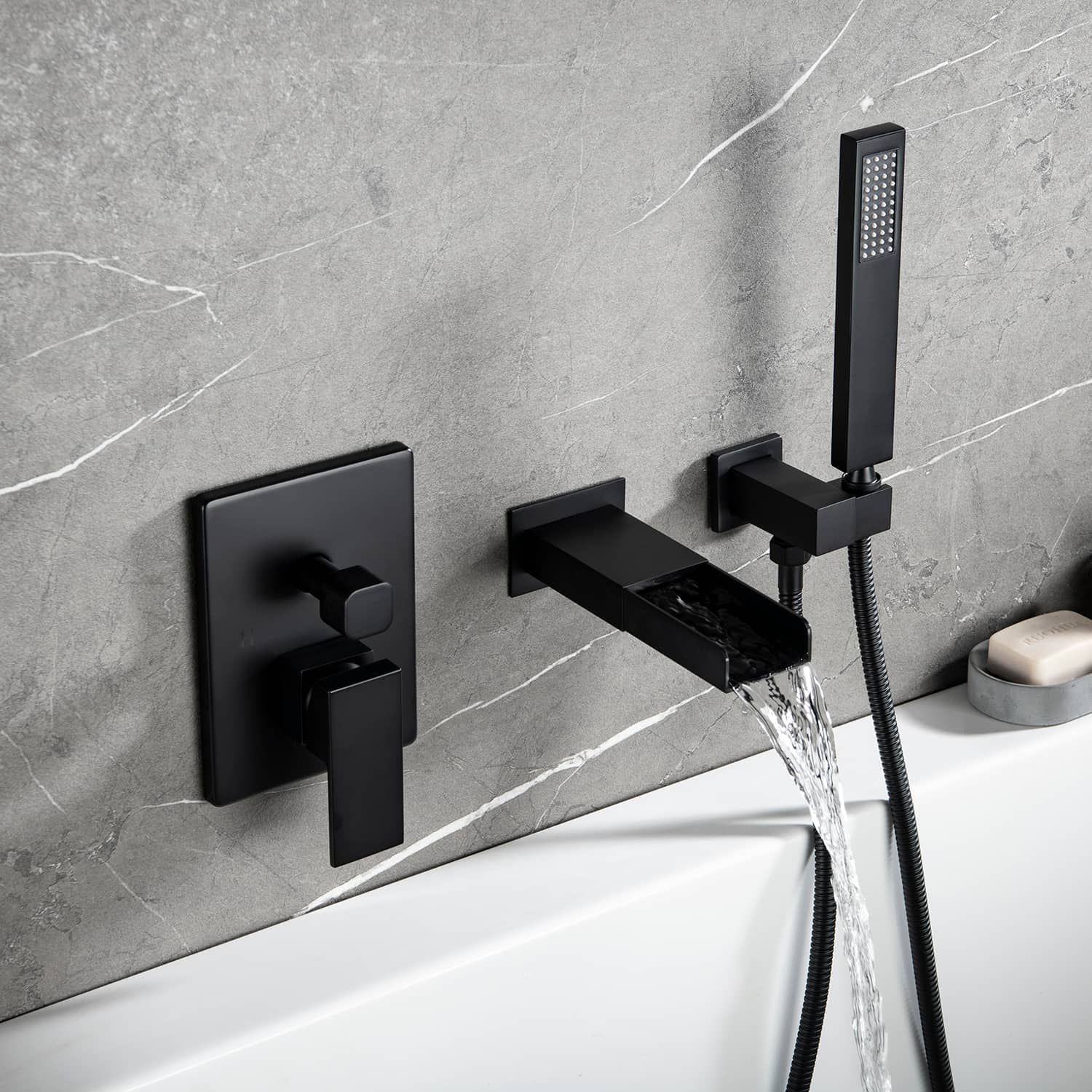 Matt Black Bathtub Faucet With Square Hand-Held-Boyel Living