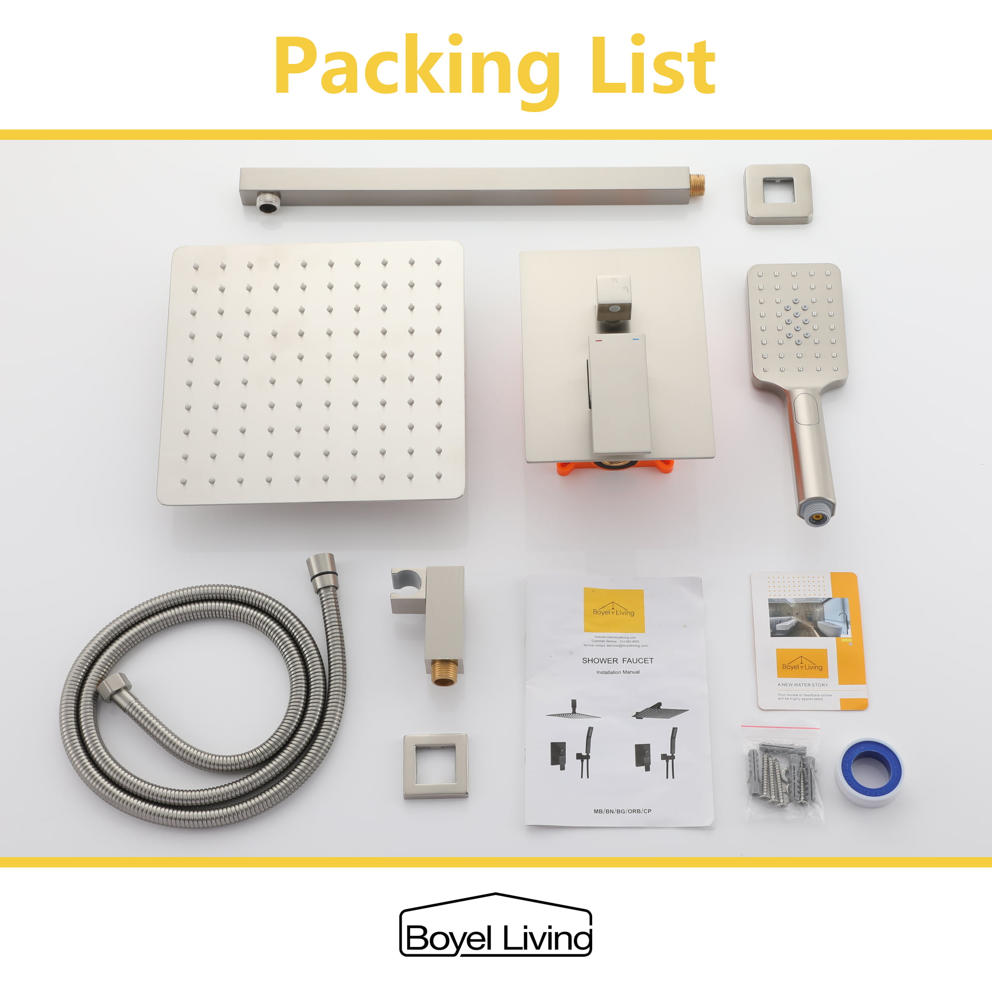 Boyel Living 10 in. 2.5 GPM Wall Mount Rain Dual Shower Heads Shower System in Brushed Nickel/Matte Black-Boyel Living