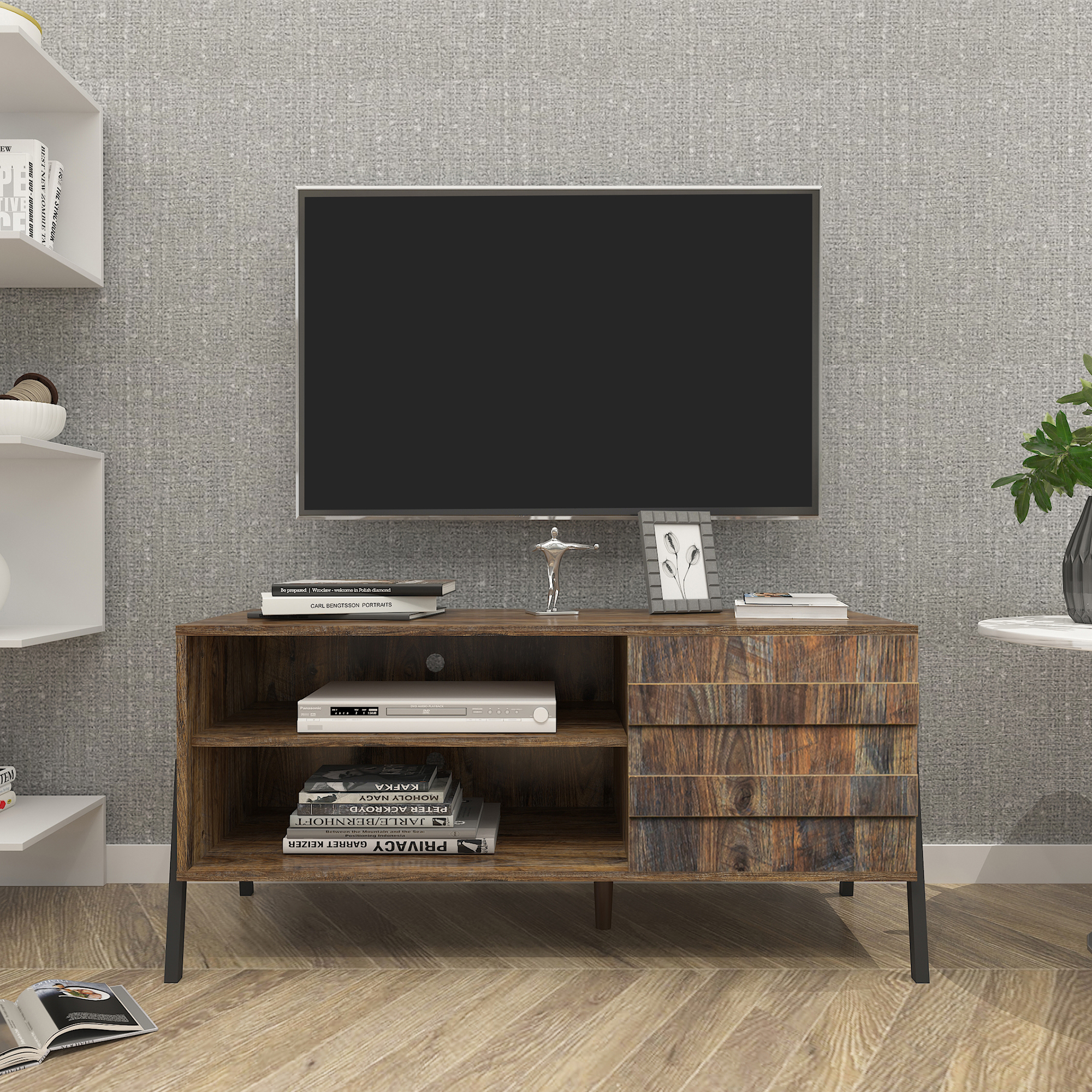 Mid-century modern TV cabinet wooden TV console media cabinet with storage space and brown home entertainment center for living room, bedroom and office,espresso-Boyel Living