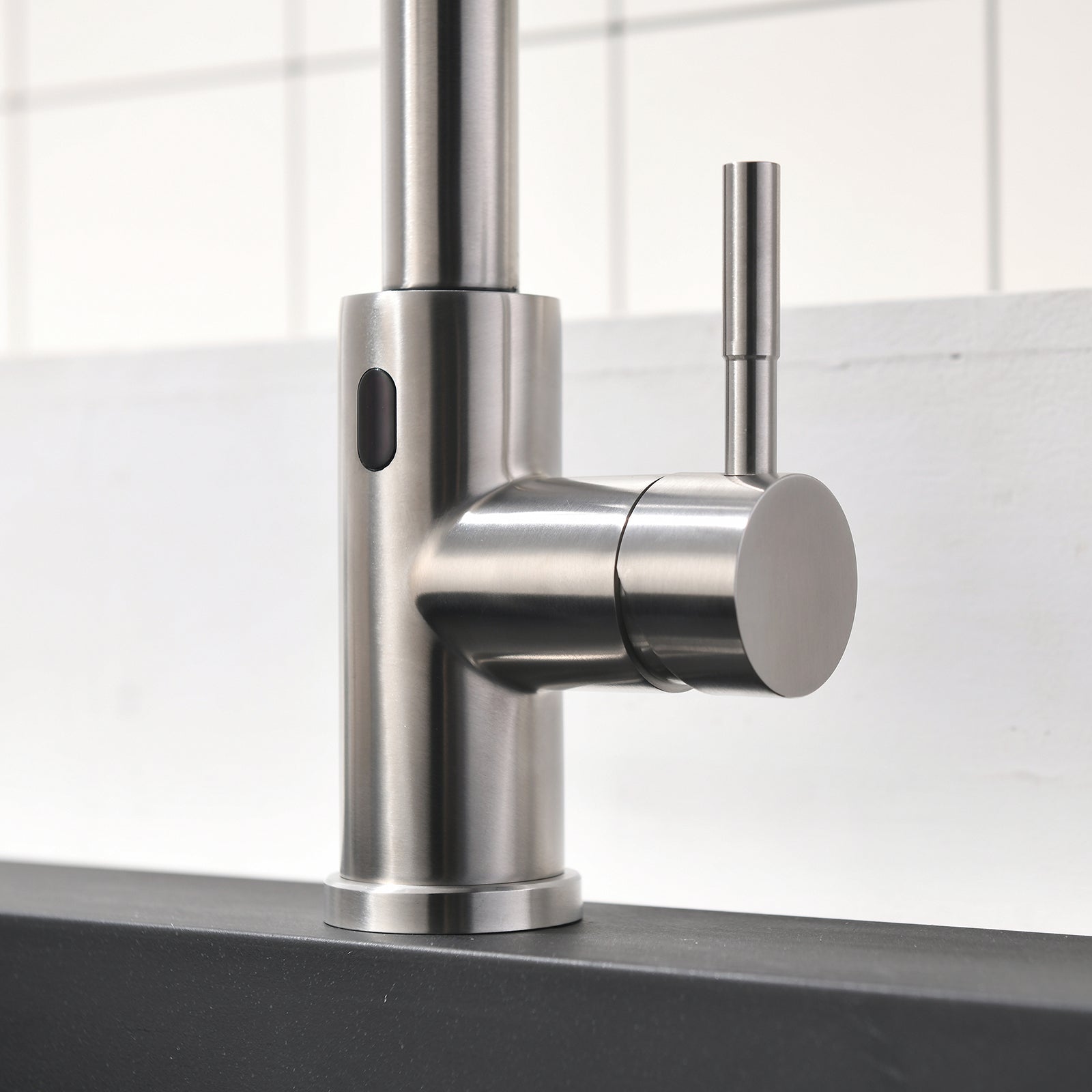 Single-Handle Touchless Pull-Out Sprayer Kitchen Faucet with Water Supply Lines in Brushed Nickel( Deckplate and Batteries Not Included )-Boyel Living