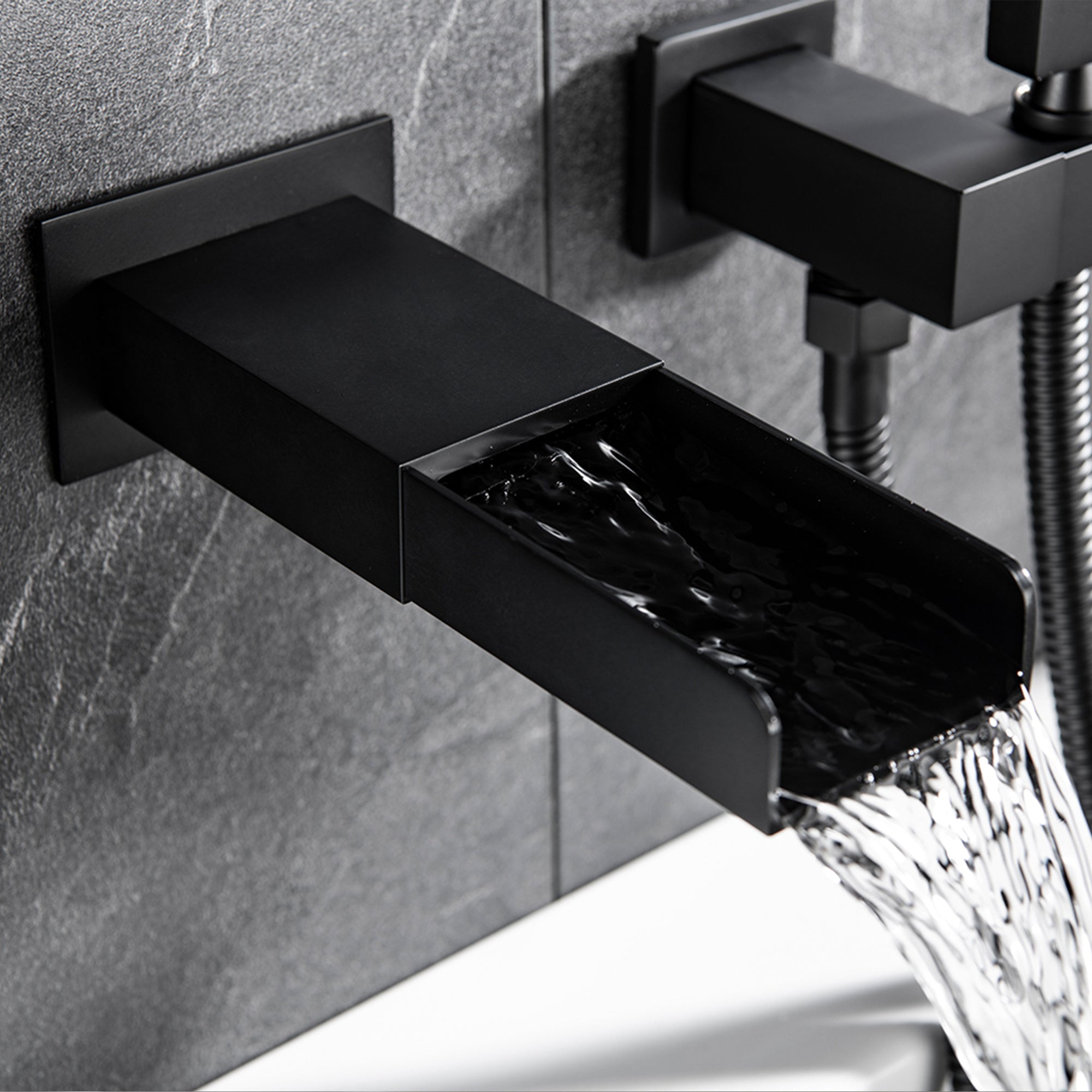 Boyel Living Bathtub Faucet With Square Hand-Held In Matt Black-Boyel Living