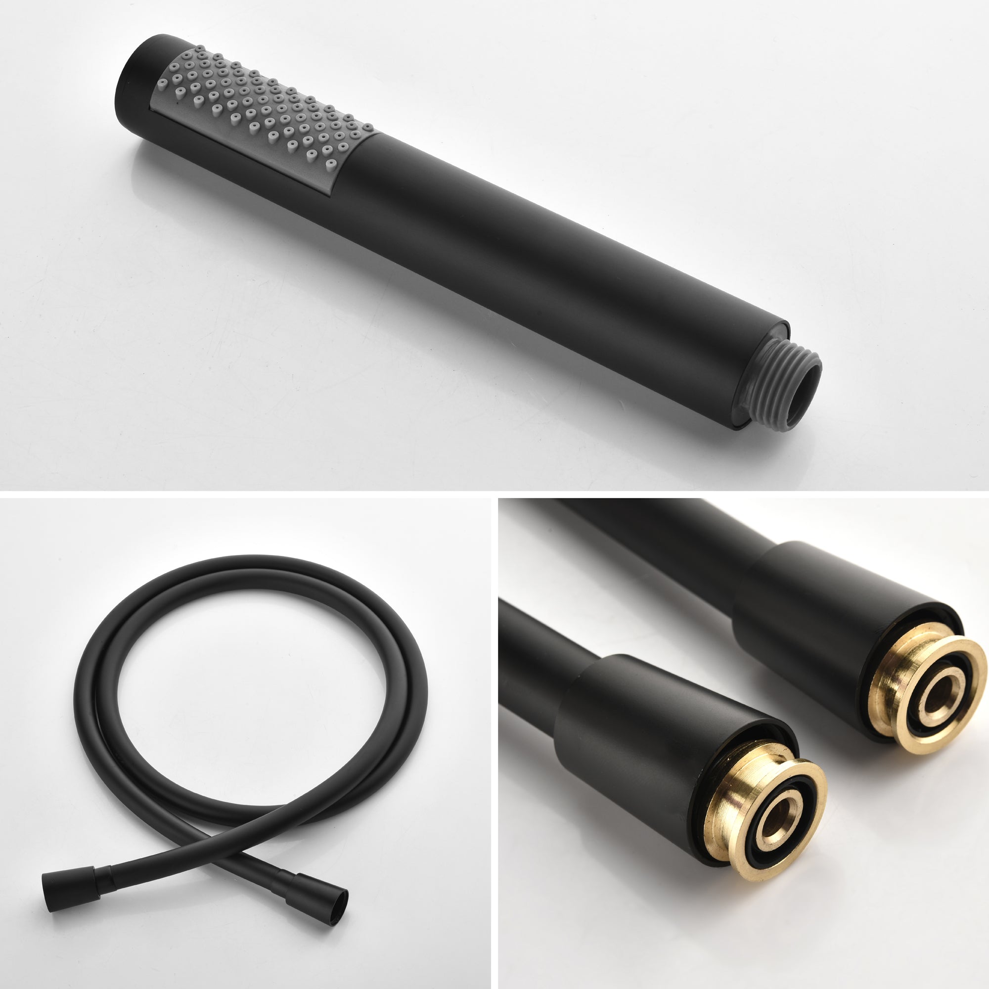 Boyel Living Freestanding Floor Mount 3-Handle Bath Tub Filler Faucet with Handheld Shower and Water Supply Lines in Matte Black-Boyel Living