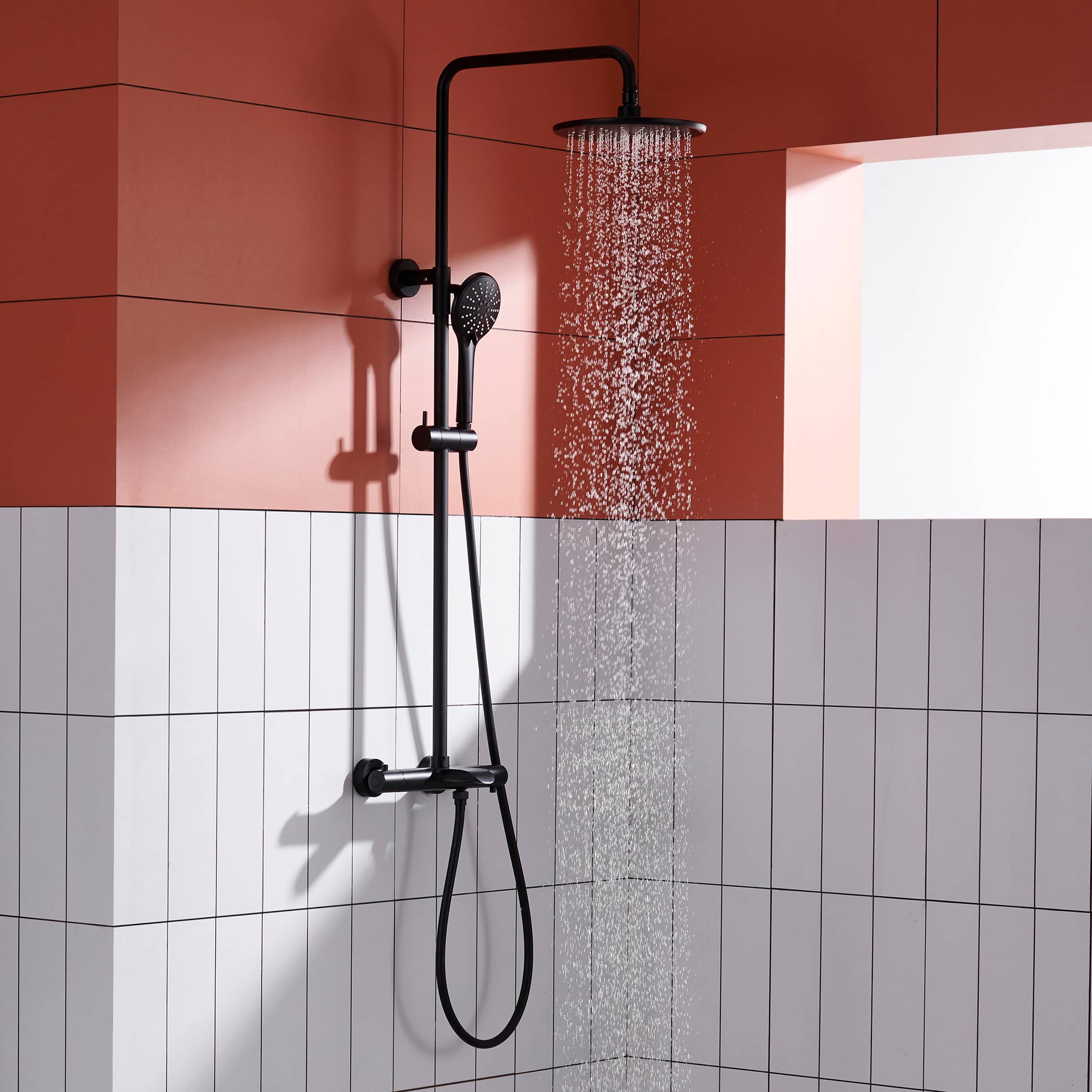 3 Function Wall Mount Round Thermostatic Rain Shower System with Tub Spout in Matte Black-Boyel Living