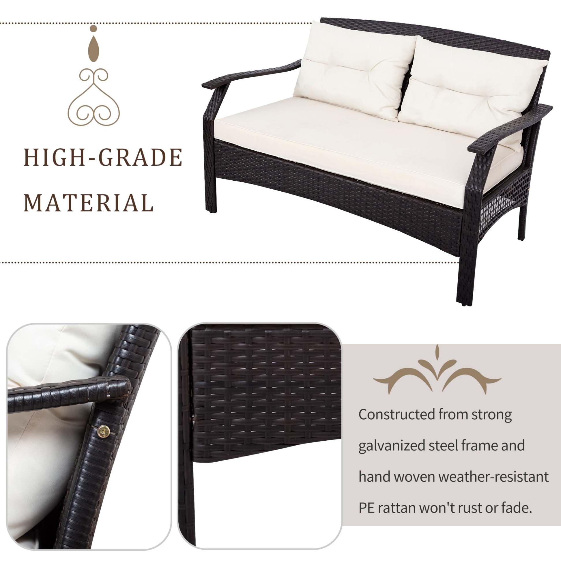 4 Piece Rattan Sofa Seating Group with Beige Cushions, Outdoor Ratten