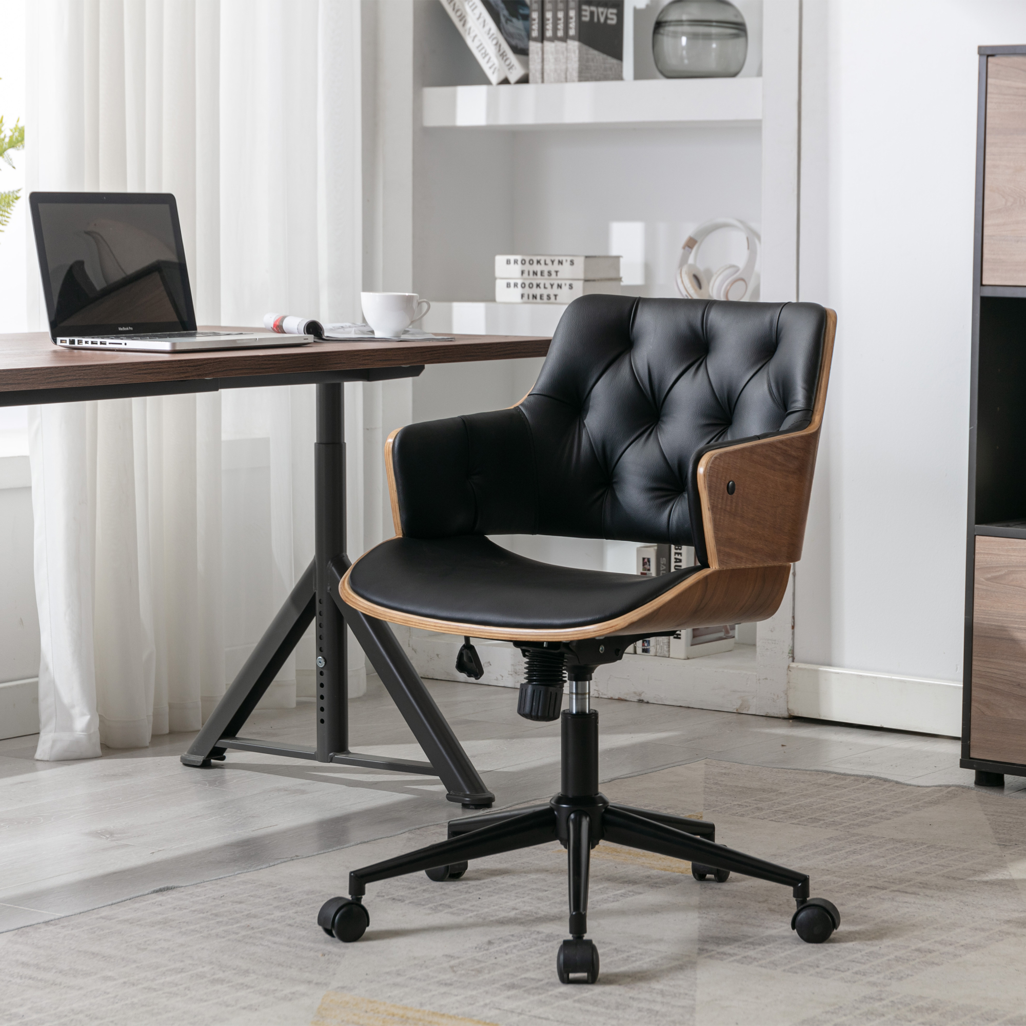 HengMing Bentwood Adjustable Office Chair , black PU Leather Upholstery and black foot
