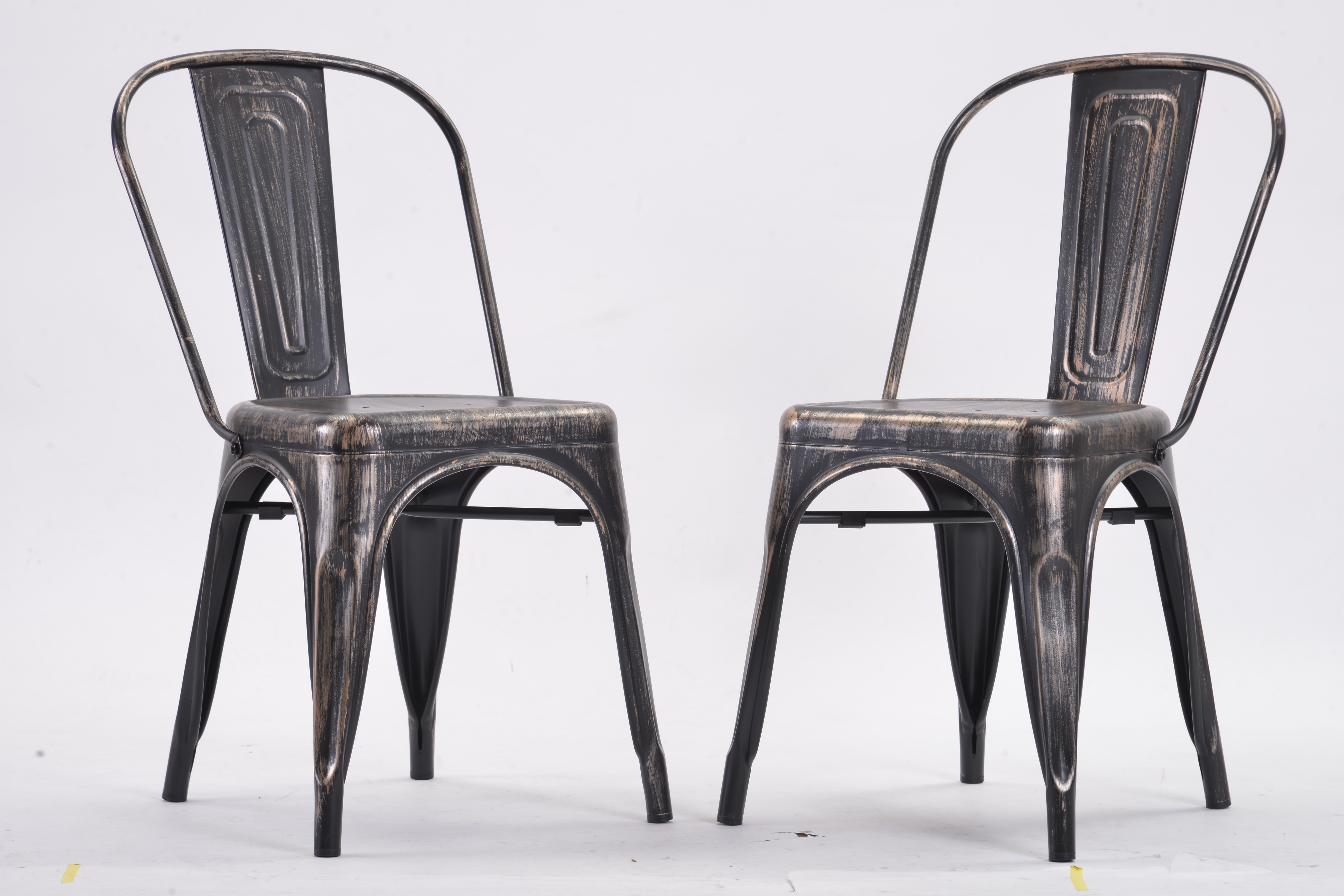 High Back Steel Stackable Vintage Metal Dining Chair (Golden Black)-Boyel Living