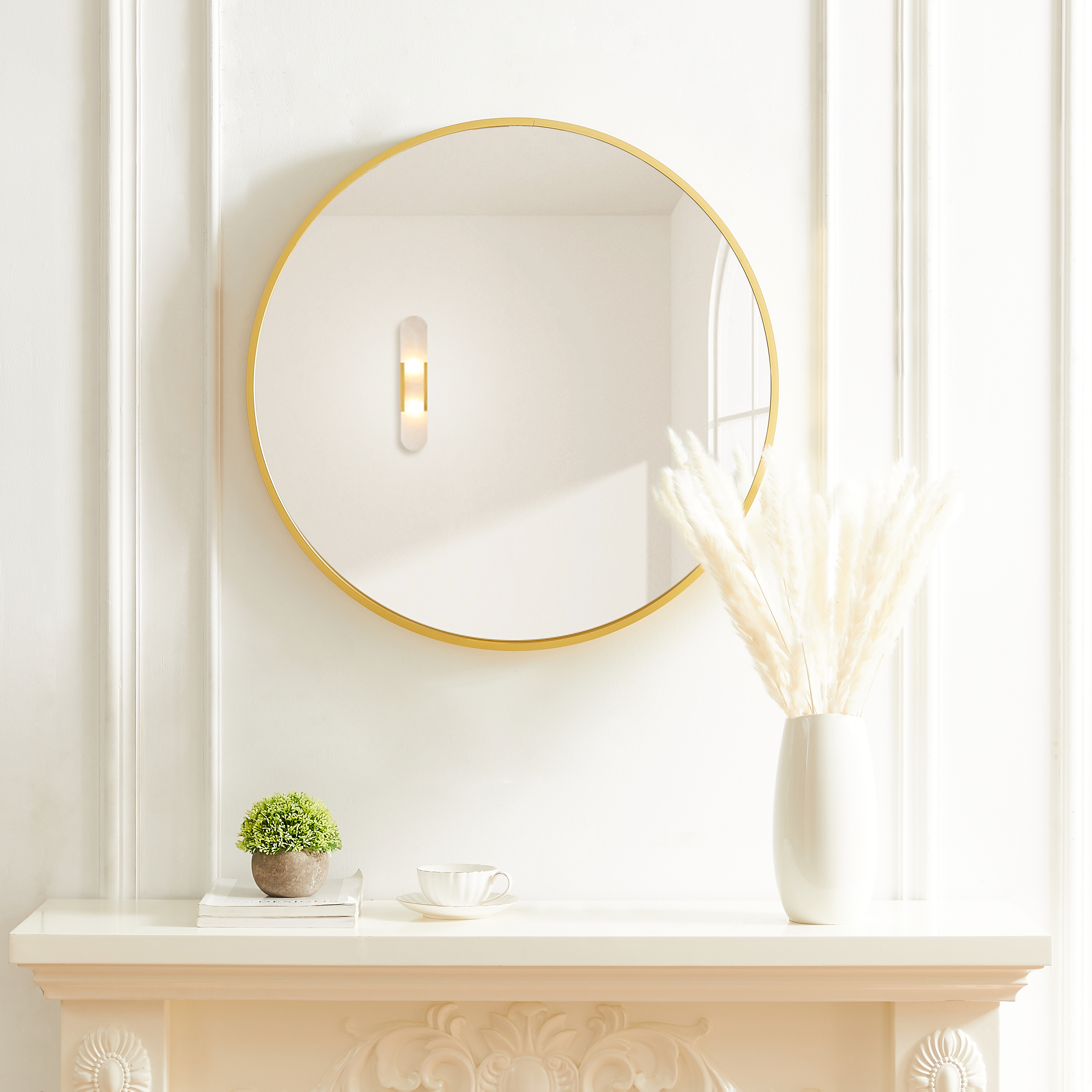Bedroom bathroom wall mounted round gold metal frame high definition mirror-Boyel Living