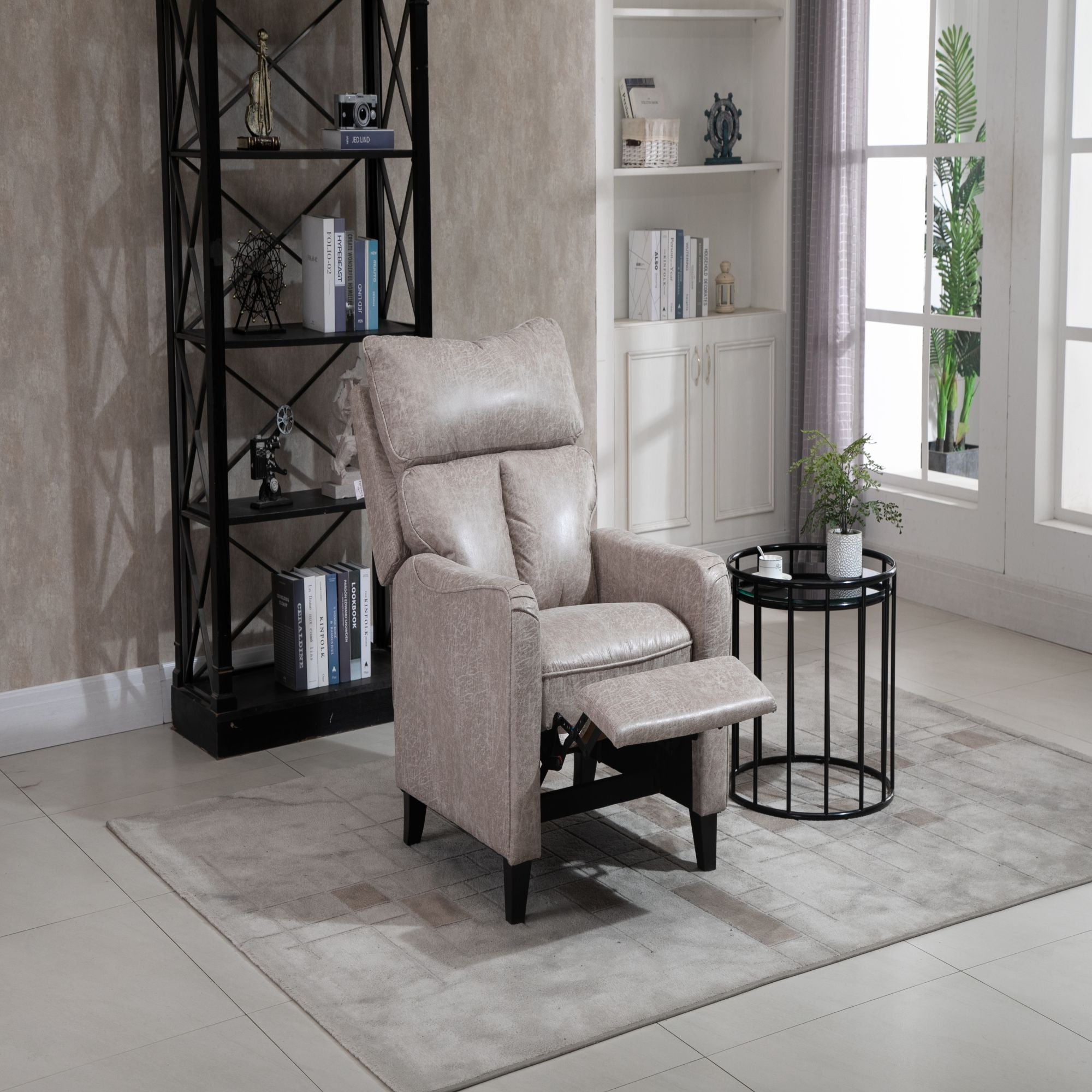 Microfiber Manual Glider Club Recliner, Light Grey/Light Brown/Dark Brown-Boyel Living