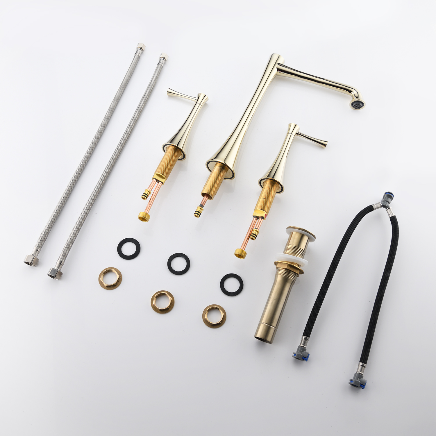 Widespread 2 Handles Bathroom Faucet with Drain Assembly, Gold/ Matte Black 