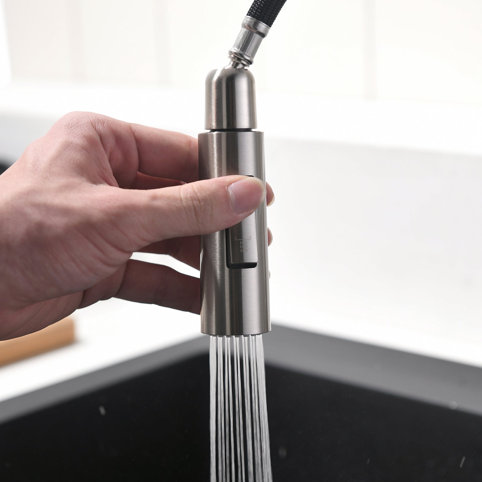 Single-Handle Touchless Pull-Out Sprayer Kitchen Faucet with Water Supply Lines in Brushed Nickel( Deckplate and Batteries Not Included )-Boyel Living