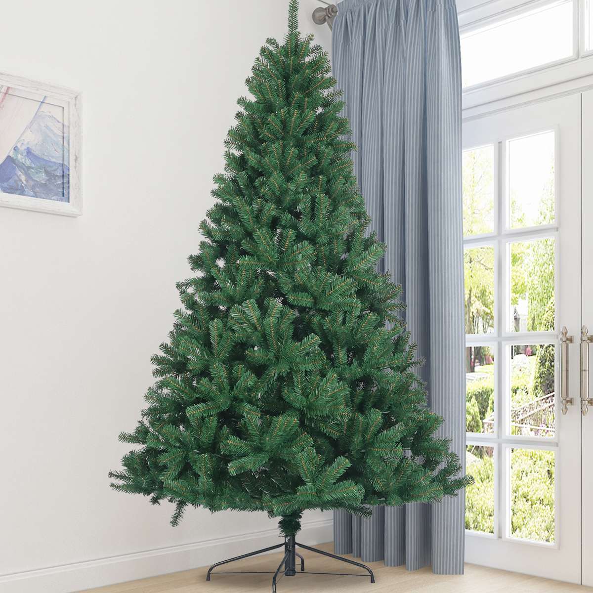 Artificial Christmas Tree Full Natural Spruce PVC Fir Tree 7.5ft Foldable Metal Stand  Unlit Green-Boyel Living