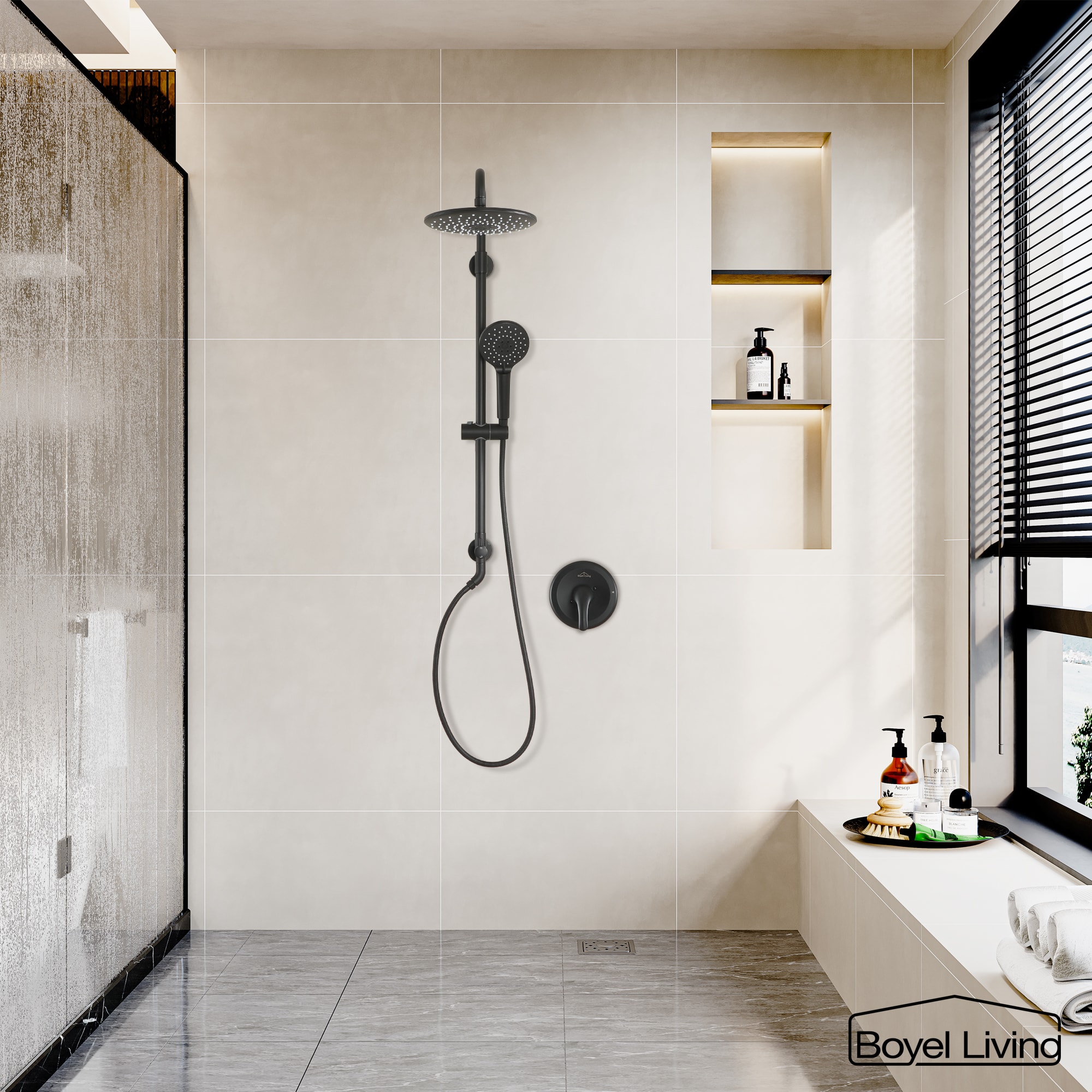 Boyel Living 3-Spray Patterns with 2.5 GPM 10 in. Wall Mount Dual Shower Heads in Matte Black-Boyel Living