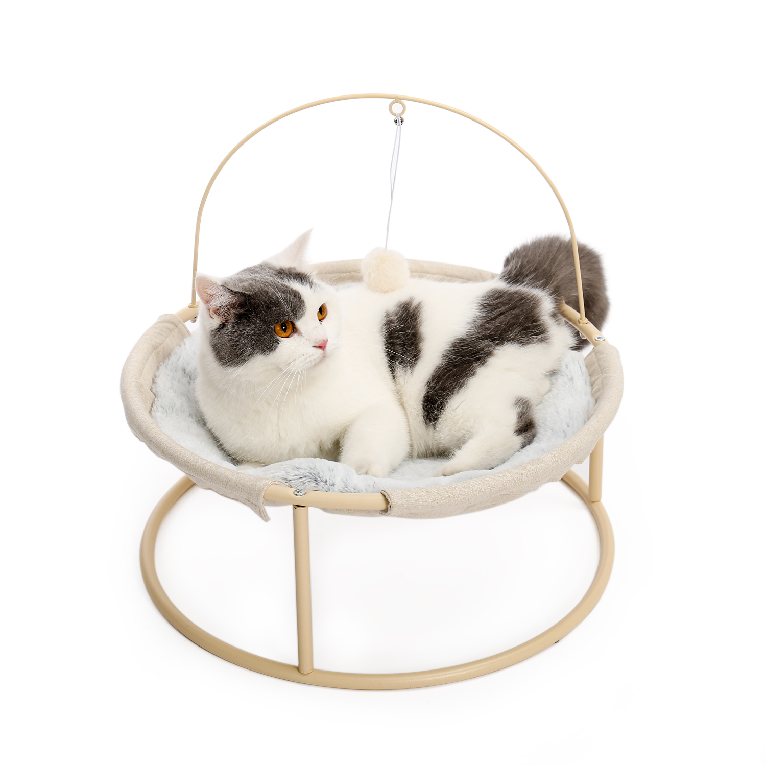 Cat Bed Soft Plush Cat Hammock Detachable Pet Bed with Dangling Ball for Cats, Small Dogs-Beige-Boyel Living