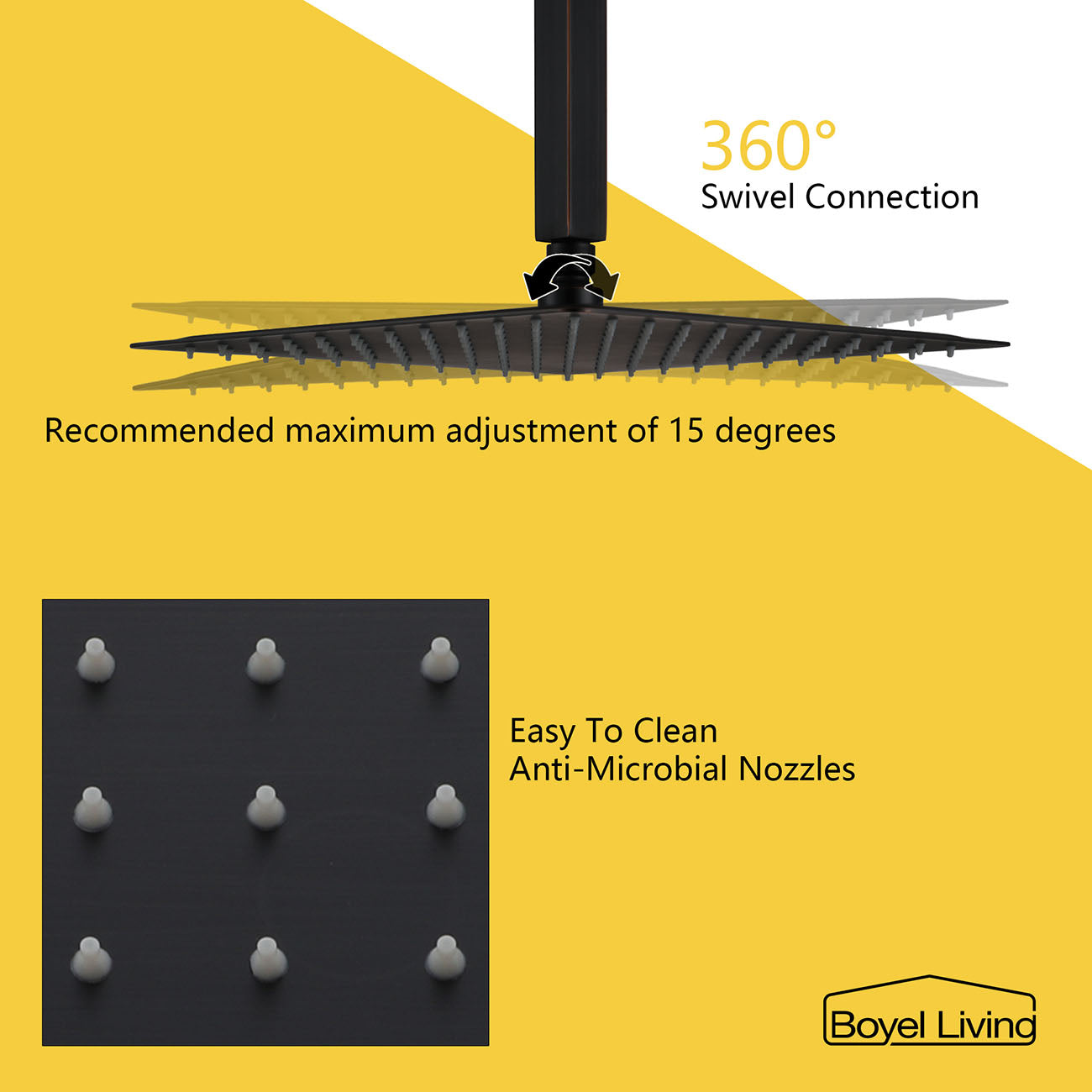 Boyel Living 1-Spray Patterns with 2.5 GPM Ceiling Mount Dual Shower Heads and Handheld Shower in Oil Rubbed Bronze, 10/12/16 in.-Boyel Living