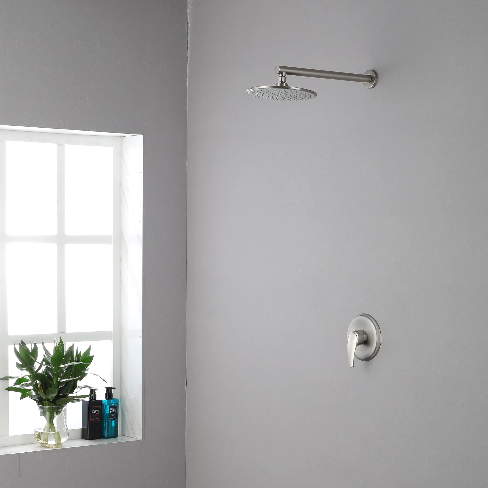 Boyel Living 1-Spray Patterns with 3.4 GPM 9 in. Wall Mount Rain Fixed Shower Head with Single Lever Handle and Valve-Boyel Living