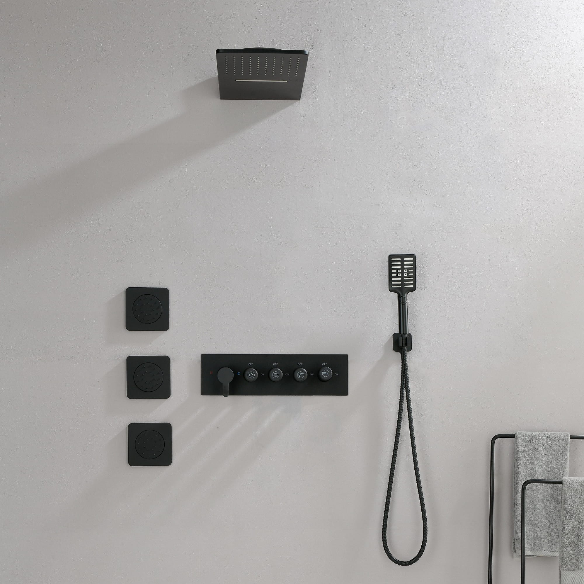 Boyel Living Luxury Thermostatic Rain Shower Head System With 3 Body Jets & 3-Spray Patterns Wall Mounted and Solid Brass Handshower-Boyel Living