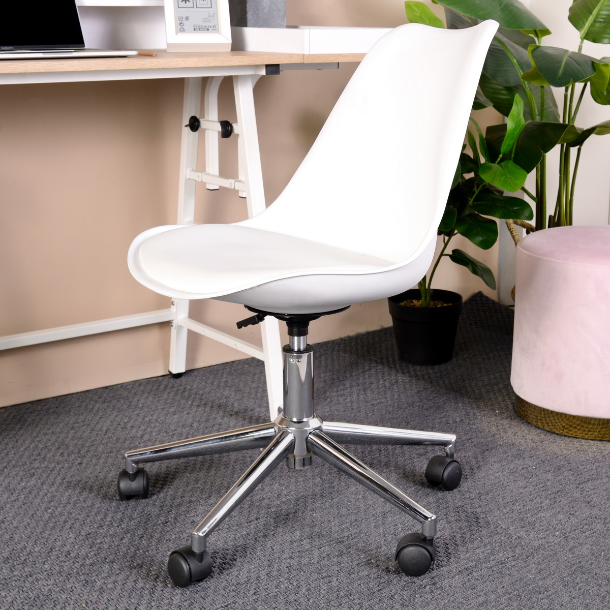 White Office Chair Molded Armless Swivel chair-Boyel Living