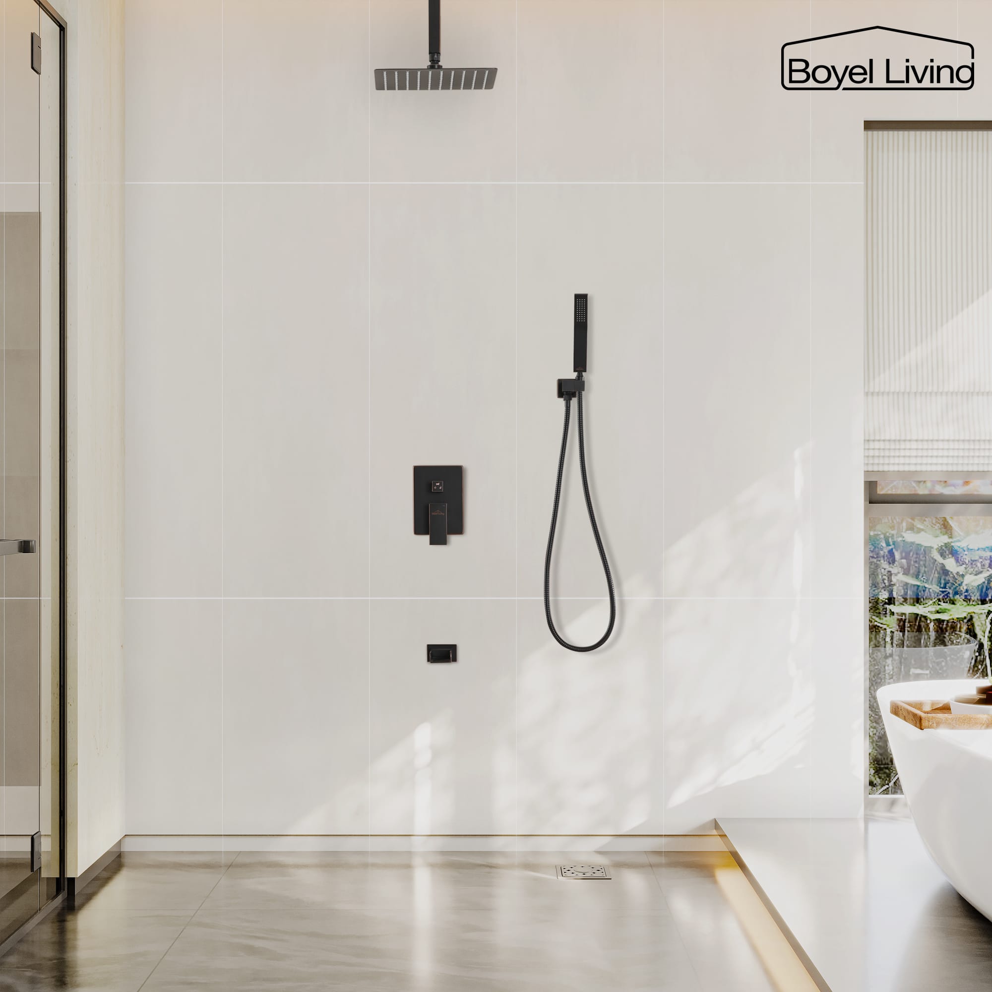 Boyel Living Ceiling Mounted Rain Shower Head Set Shower System with Hand Shower and Tub Spout-Boyel Living