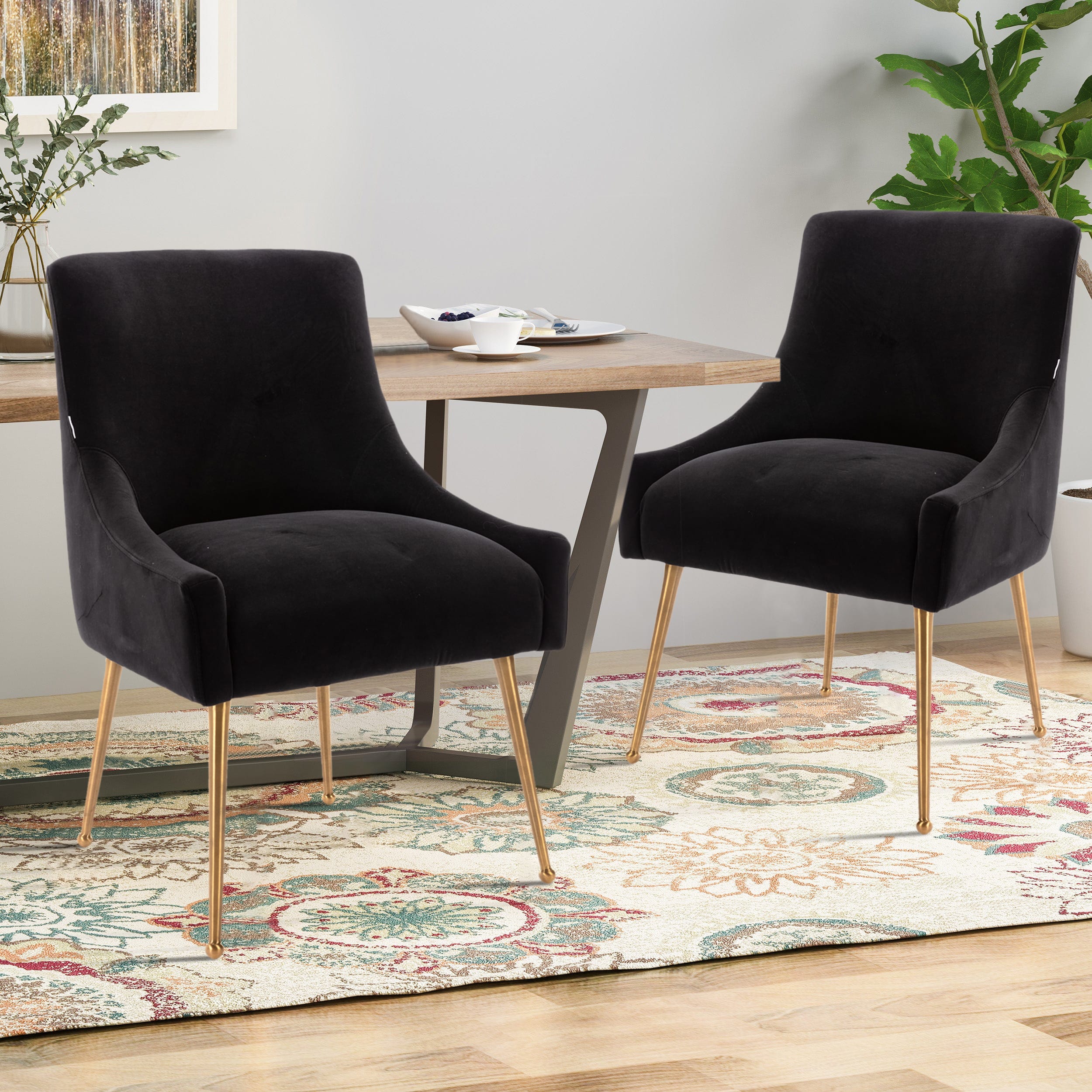 Velvet Dining Chair, Accent Side Chair With Adjustable Foot Nails, Set of 2-Boyel Living