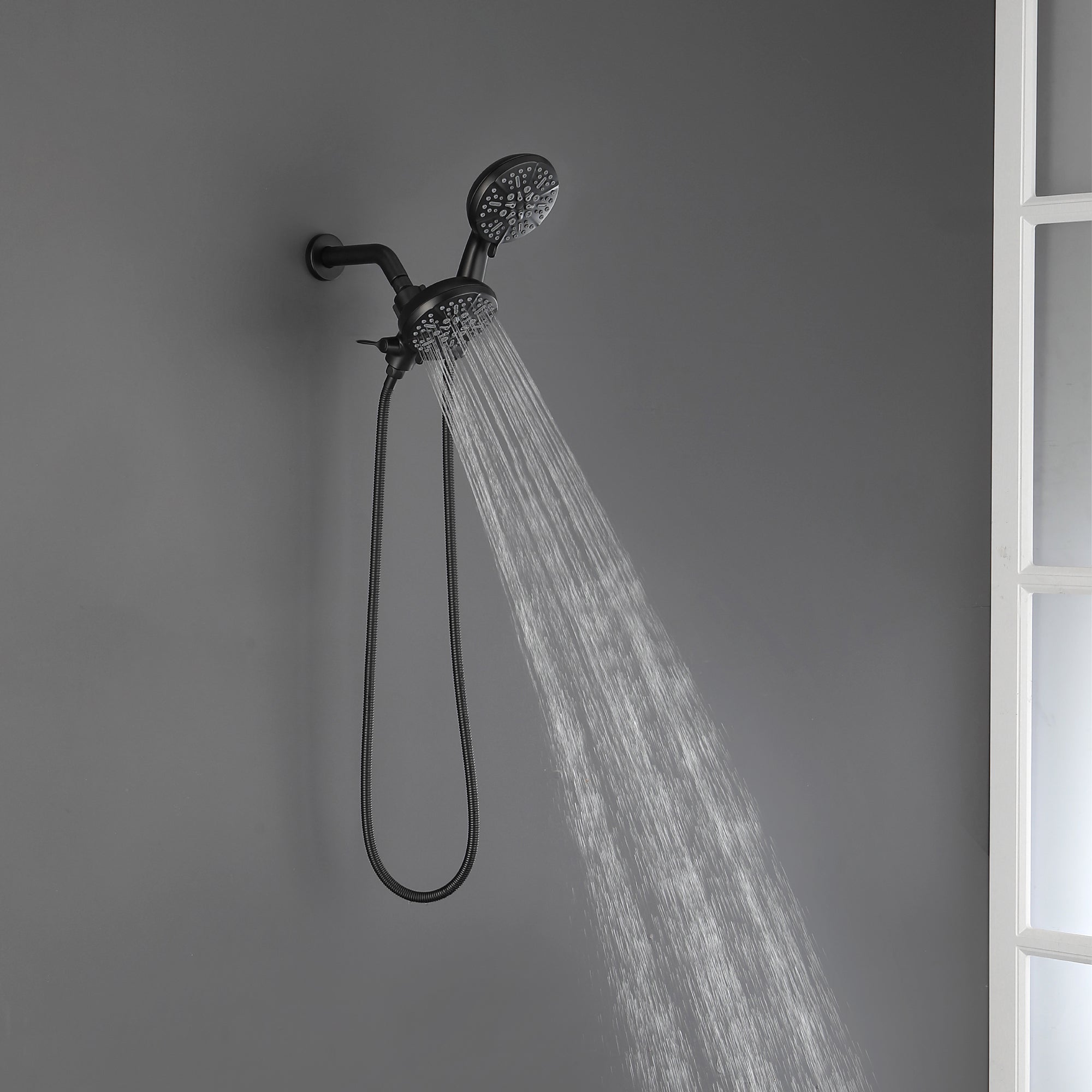 5-Spray Patterns with 2.5 GPM 4.72 in. Wall Mount Dual Shower Heads in Matte Black (Valve and Handle Trim Not Included)-Boyel Living