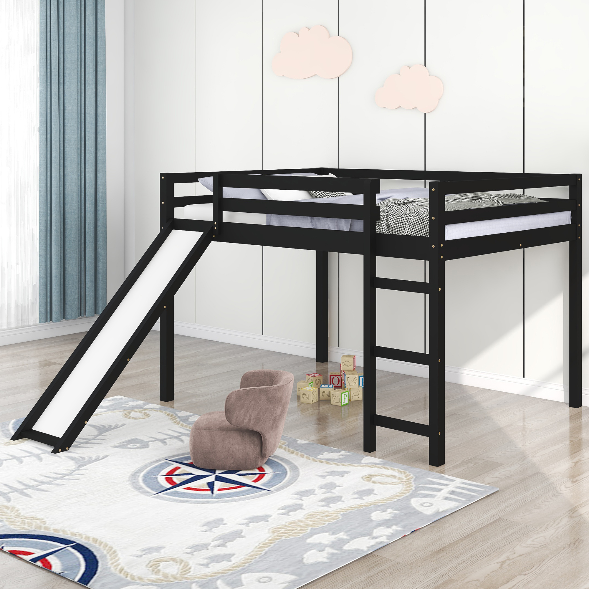 Loft Bed with Slide, Multifunctional Design, Full (Espresso)(OLD SKU :WF281157AAP)-Boyel Living