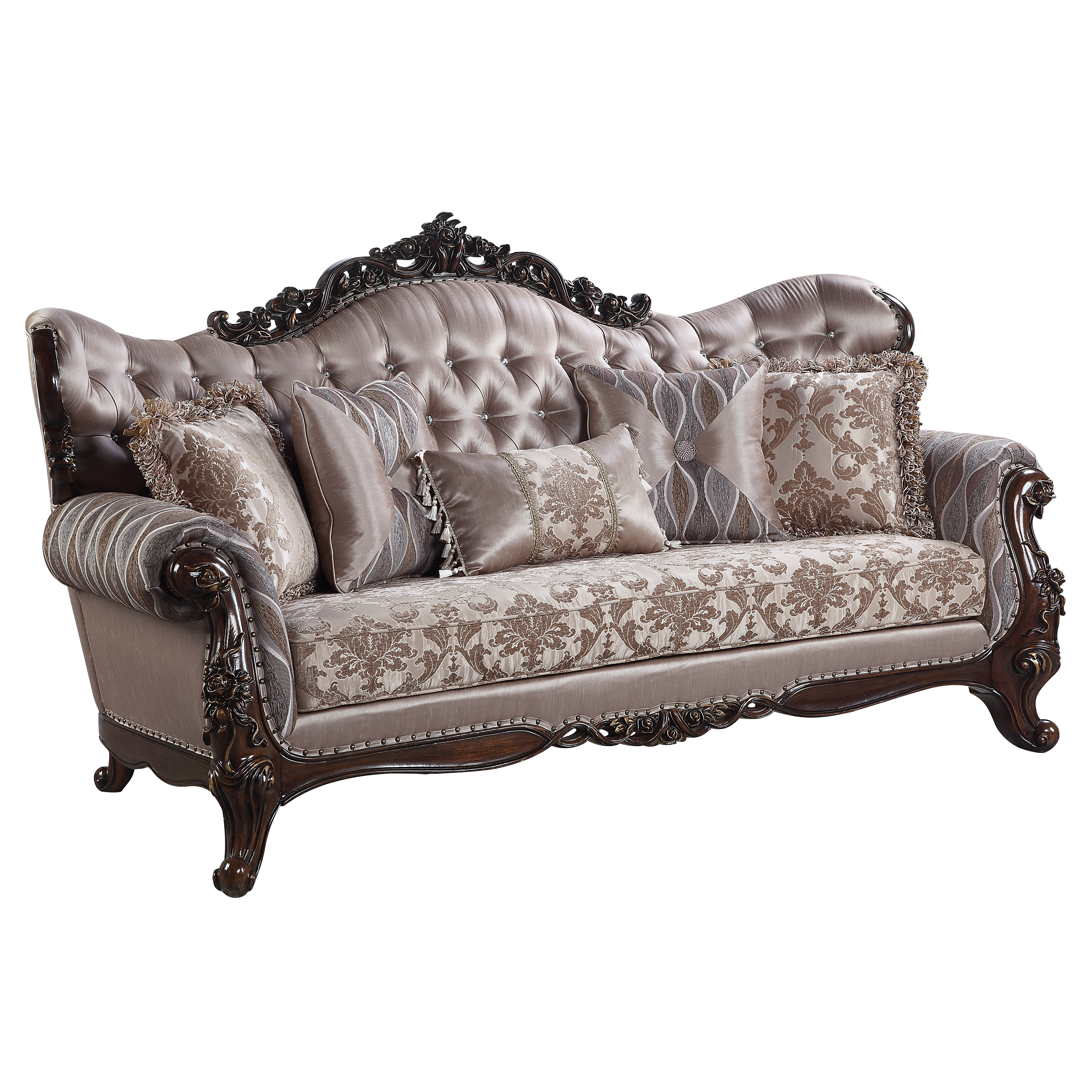 ACME Benbek Sofa w/5 Pillows in Fabric  Antique Oak Finish-Boyel Living