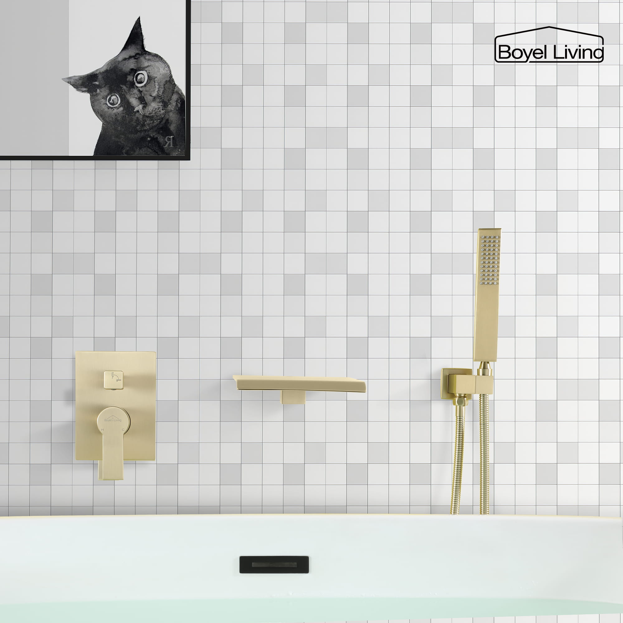 Wall Mount Single-Handle Roman Tub Faucet with Hand Shower-Boyel Living