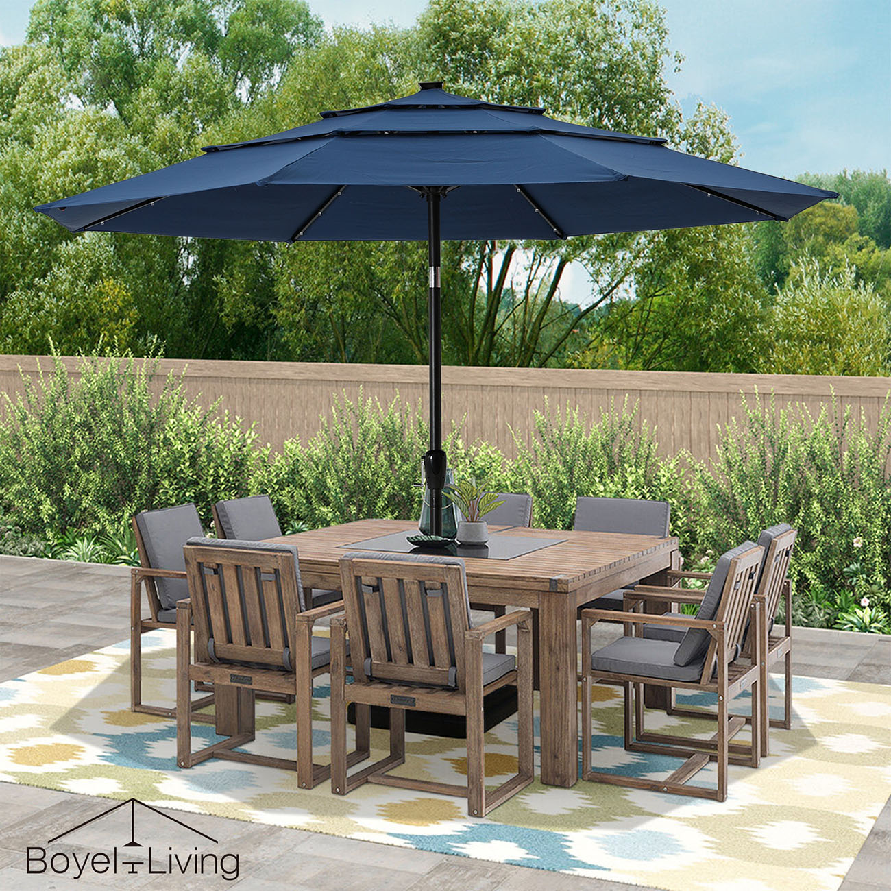 Boyel Living 11-Ft Market Patio Umbrella with LED(Navy)-Boyel Living