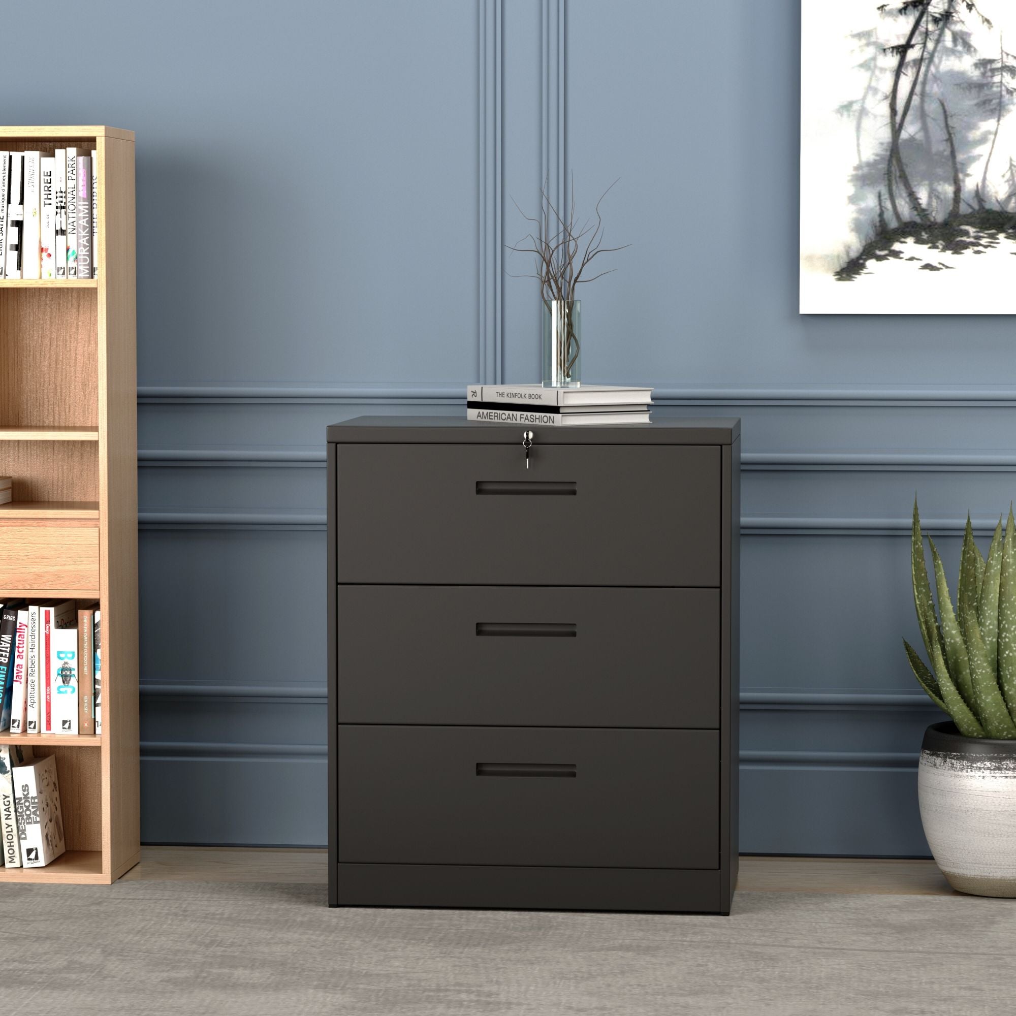 Lateral File Cabinet Lockable Heavy Duty Metal 3 Drawer File Cabinet-Boyel Living