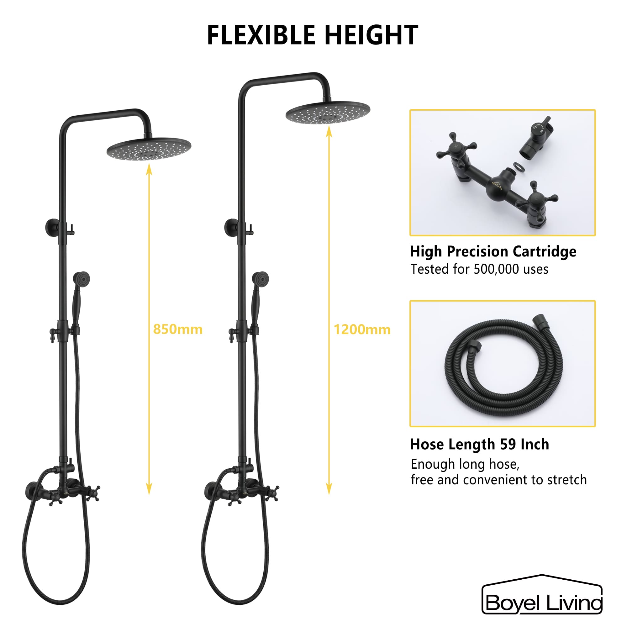 Boyel Living Complete Shower System Wall Mount Exposed Pipe with Flexible Height-Boyel Living