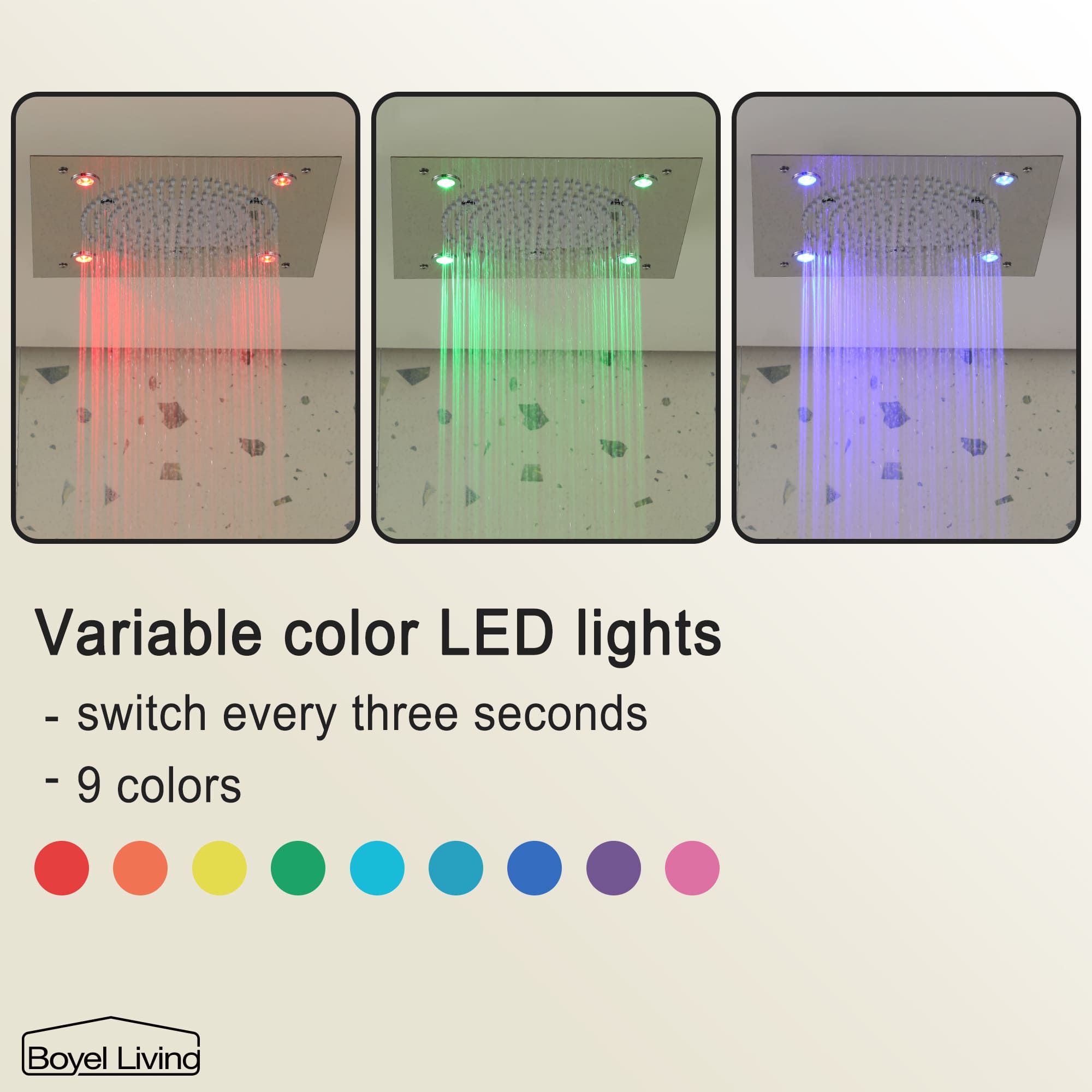 Boyel Living Luxury LED Ceiling Rainfall Shower Head System with Body Jets Bathroom Shower Faucet Complete Set, Flow Adjustable-Boyel Living