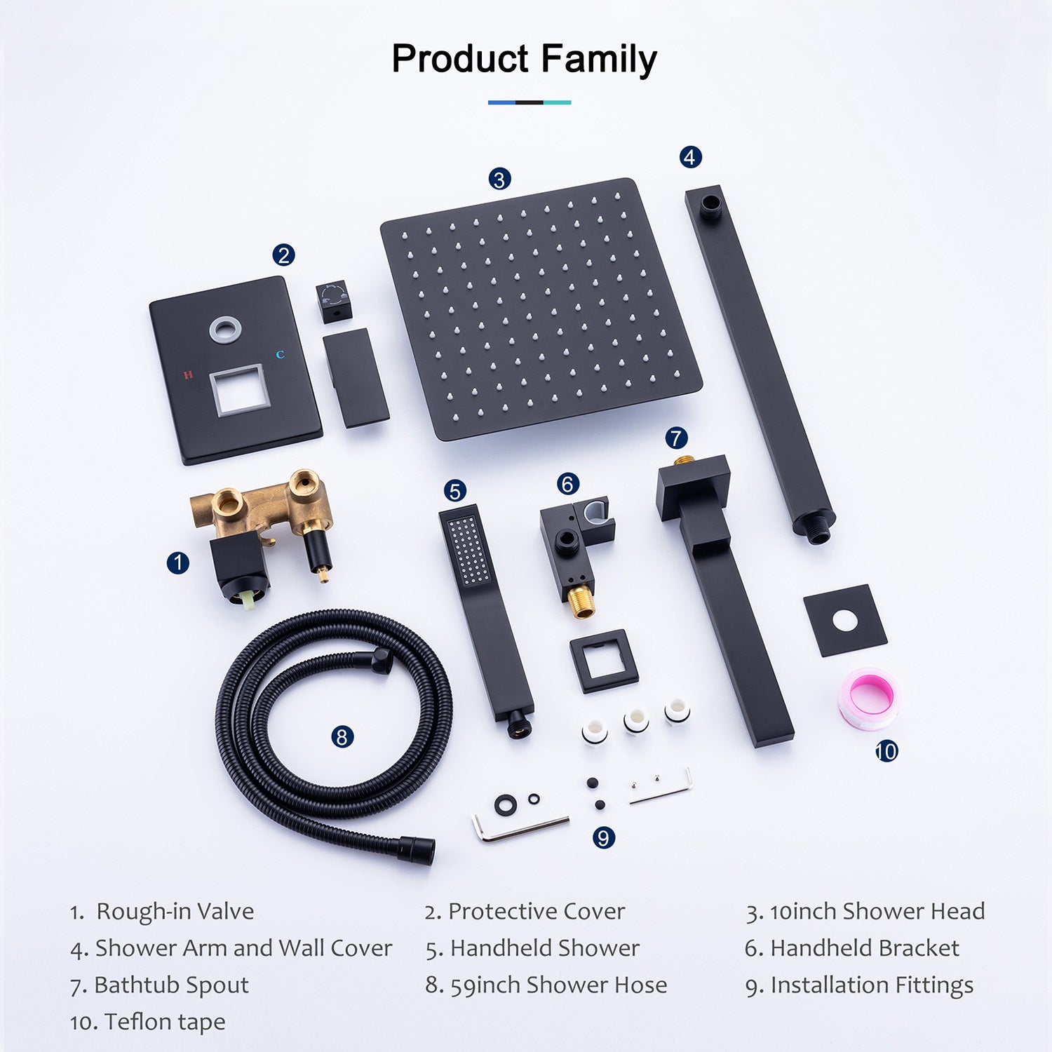 10 in. Complete Dual Shower Head System with Tub Spout and Rough-in Valve in Matte Black-Boyel Living