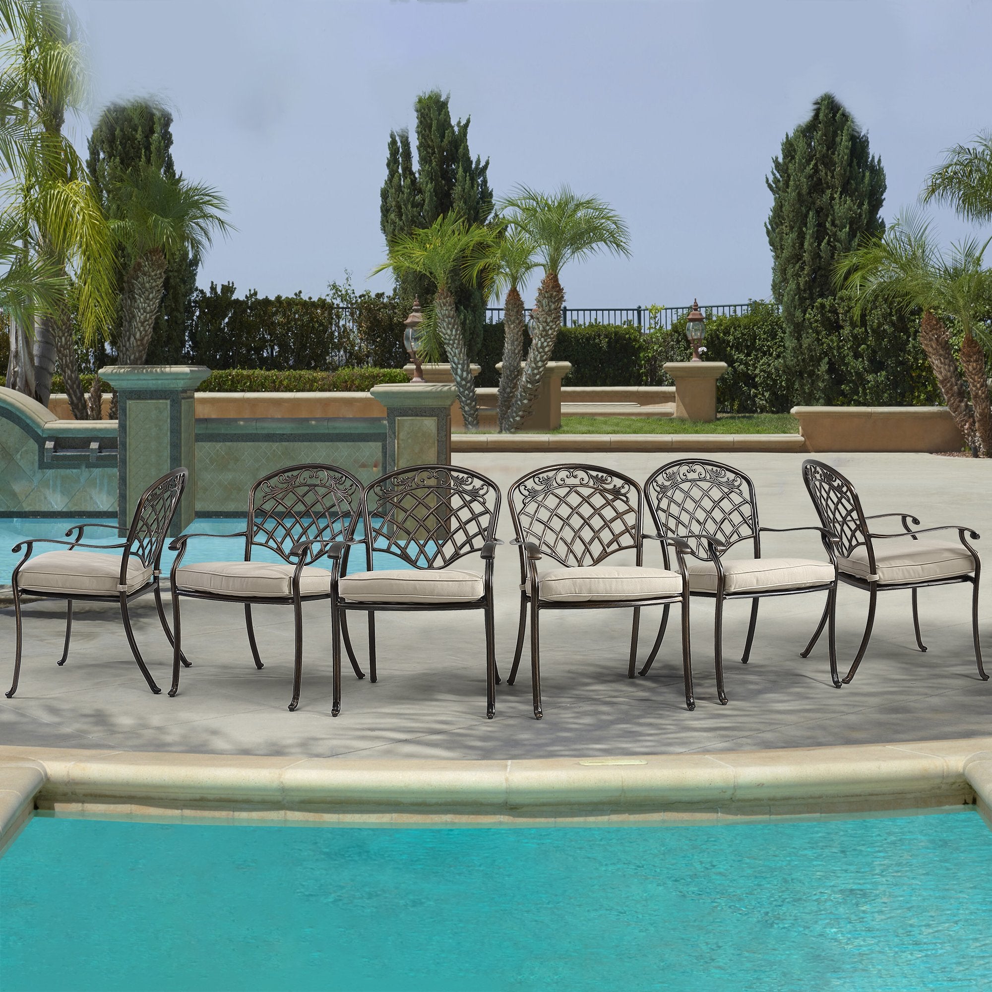 Set of 6  cast aluminum mesh-back dining chairs-Boyel Living