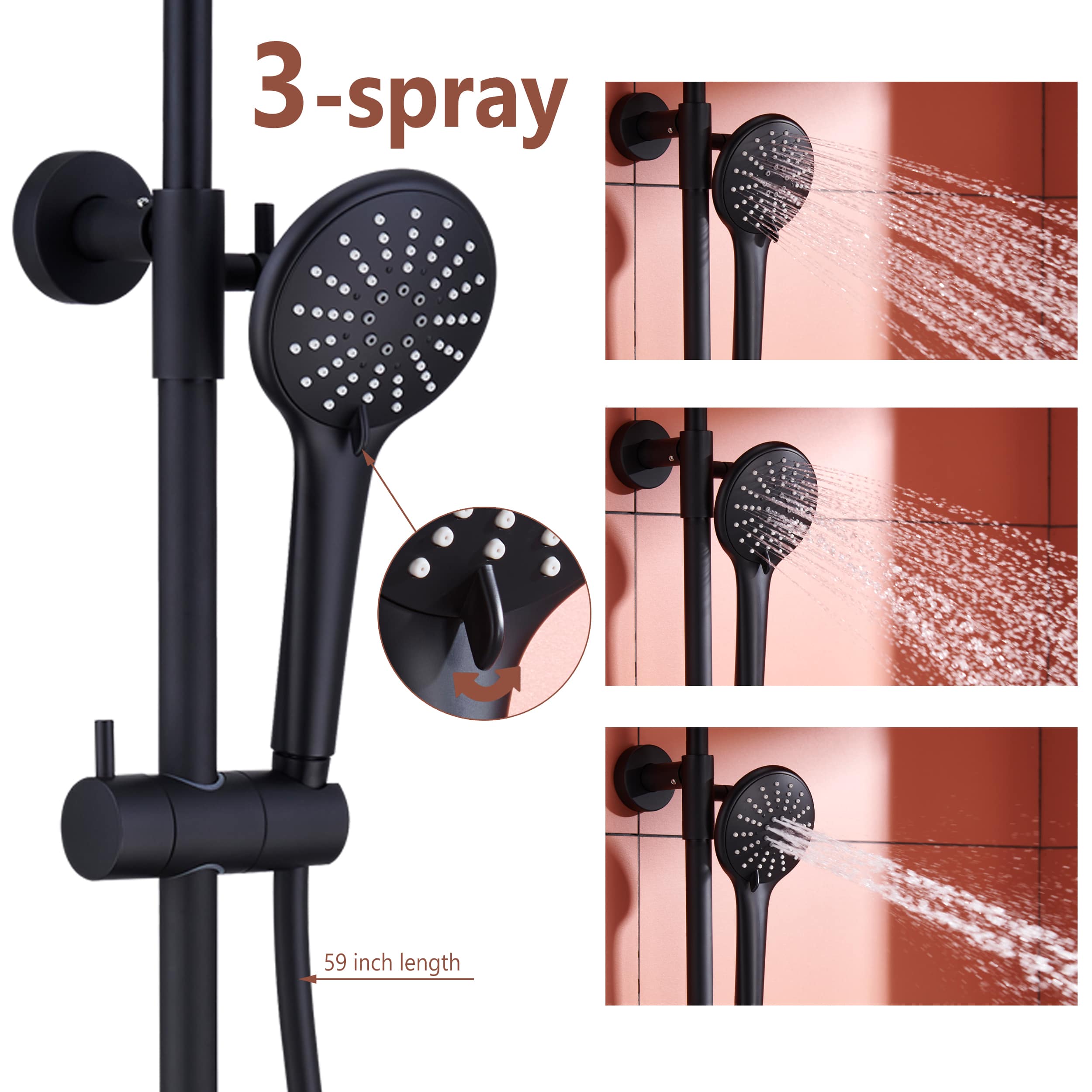 2 Function Wall Mount Round Thermostatic Rain Shower System in Matte Black-Boyel Living