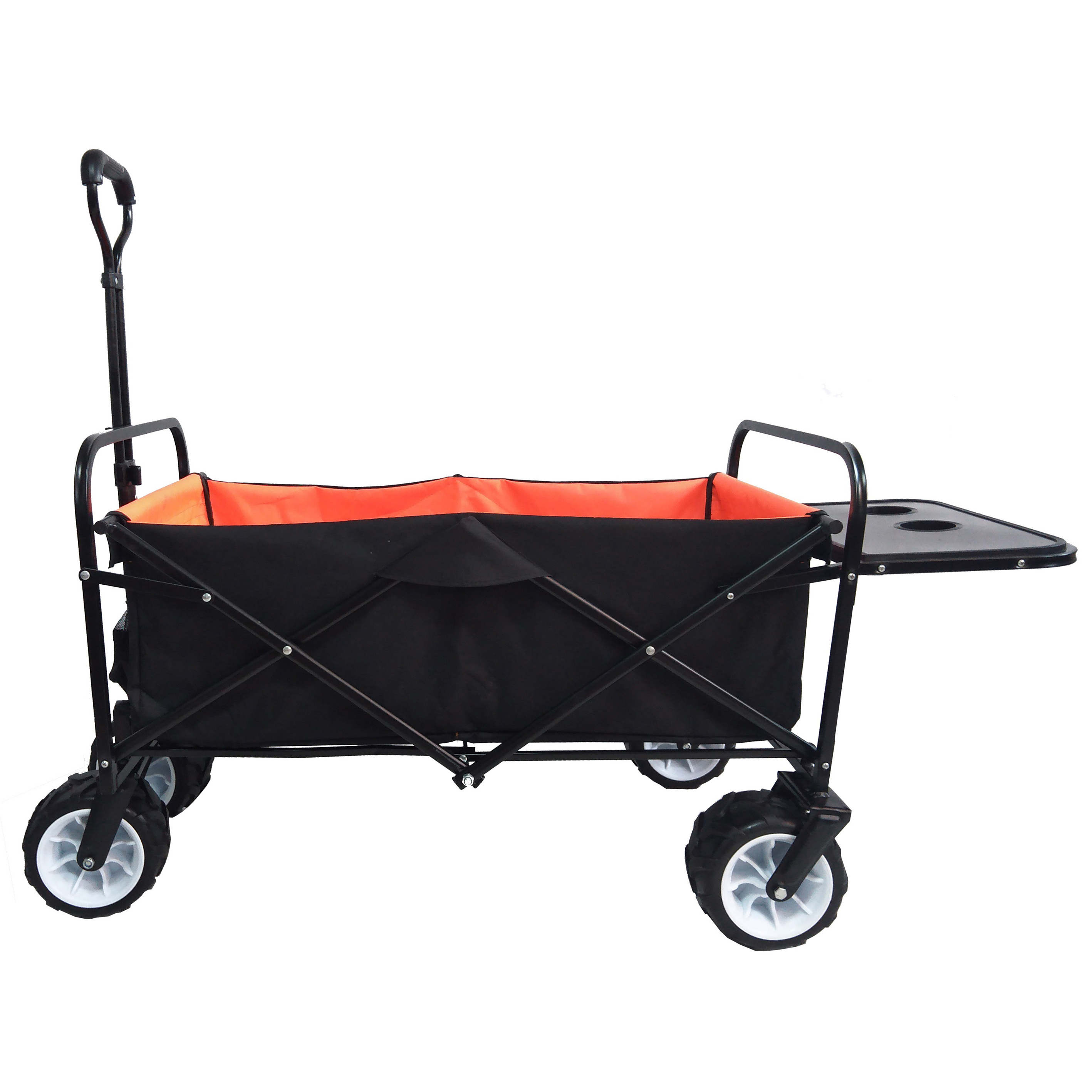 folding wagon Collapsible Outdoor Utility Wagon, Heavy Duty Folding Garden Portable Hand Cart, Drink Holder, Adjustable Handles and Double Fabric, for Beach, Garden, Sports (Yellow)-Boyel Living