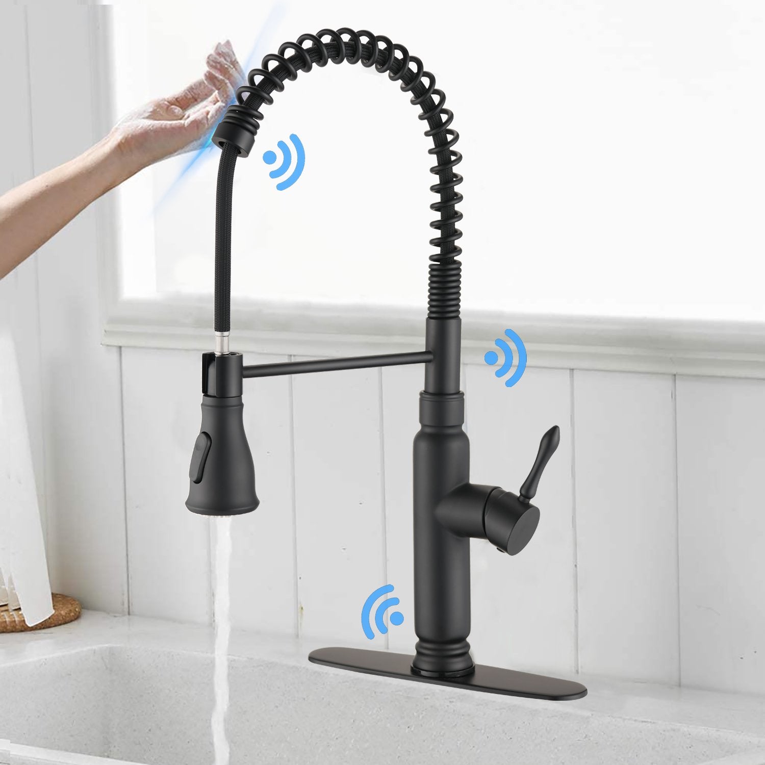 Touch Kitchen Faucet with Pull Down Sprayer in Matte Black-Boyel Living