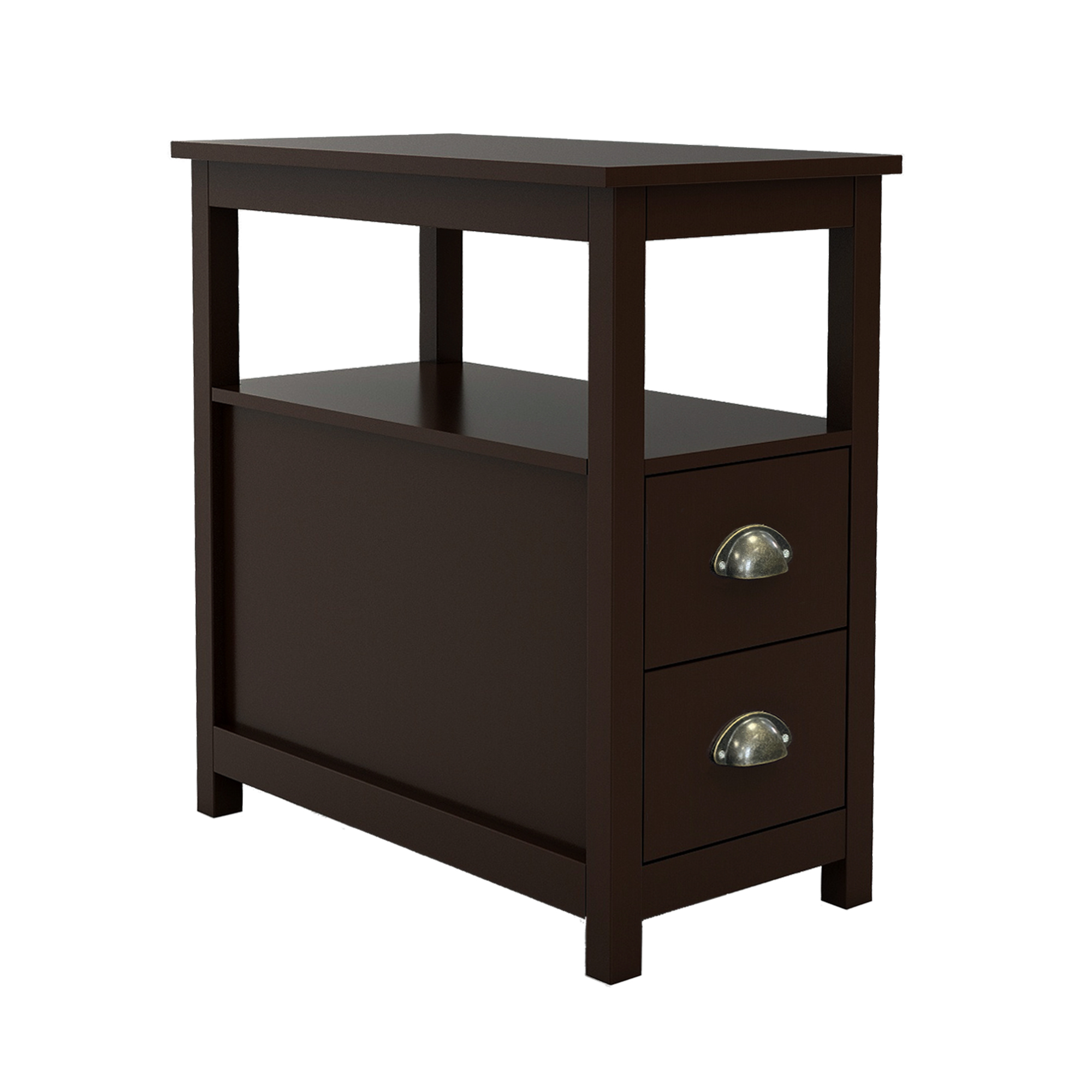 End Table Narrow Nightstand With Two Drawers And Open Shelf-Brown-Boyel Living
