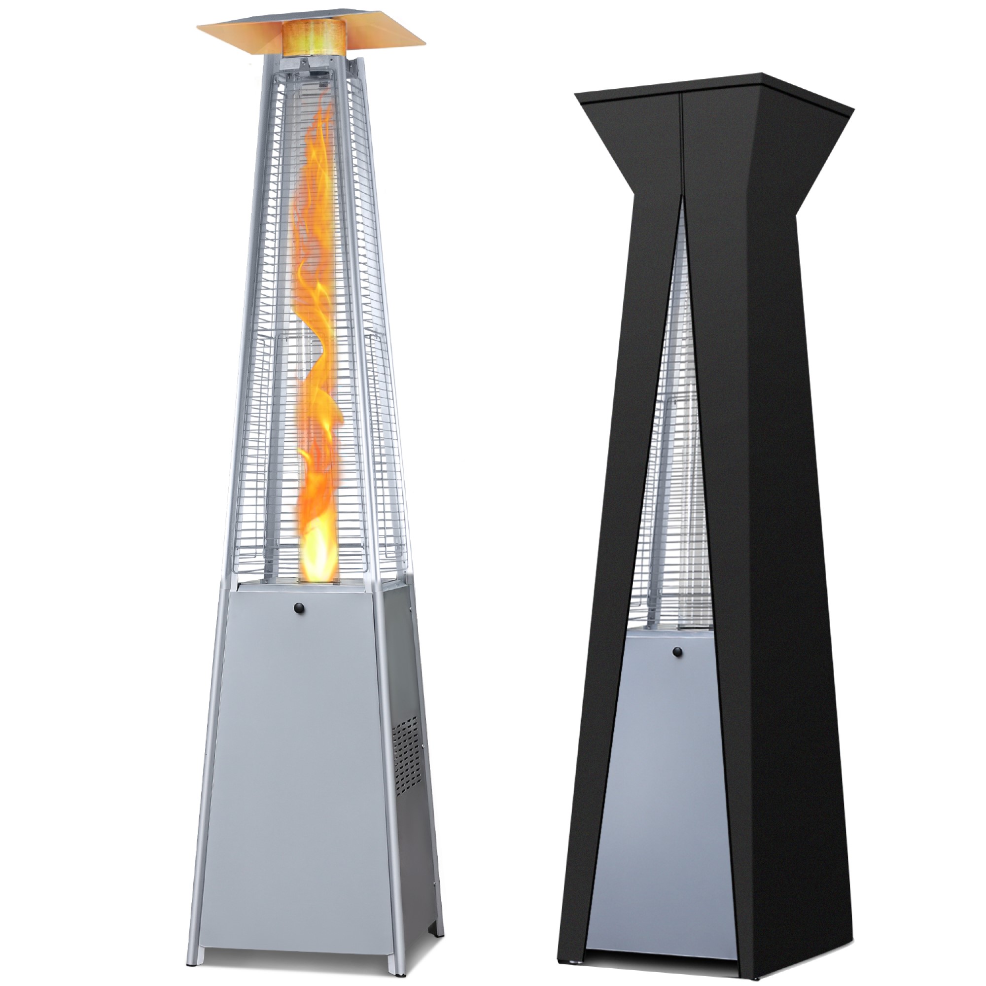 Patio Heater for Outdoor Commercial Use with Waterproof Cover,45000 Btu Pyramid Outside Propane Gas Heater for Party,Backyard or Garden Decorations (1 PC, Silver)-Boyel Living