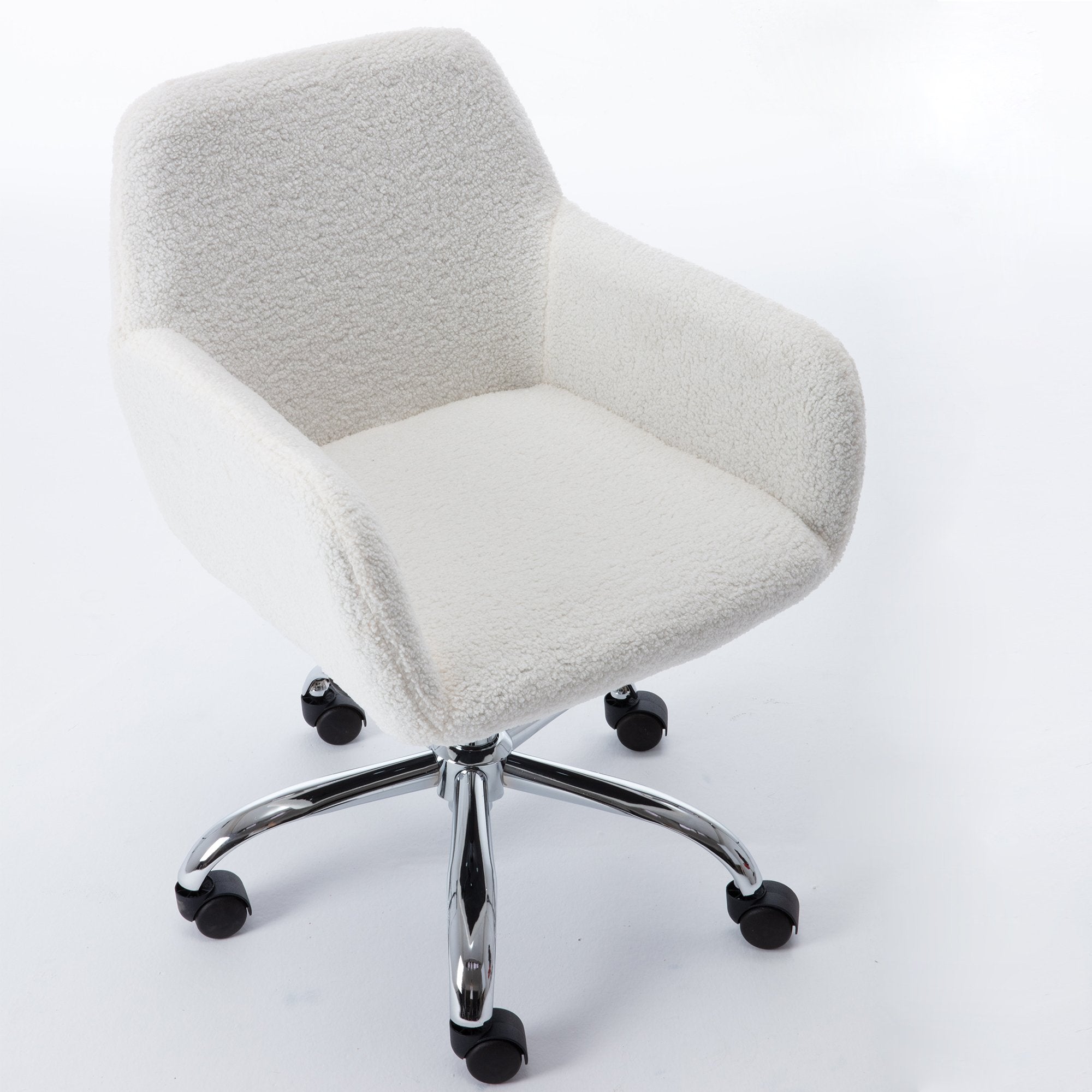 Home Office Chair, Leisure Chair Upholstered Adjustable furry Chair,  white-Boyel Living