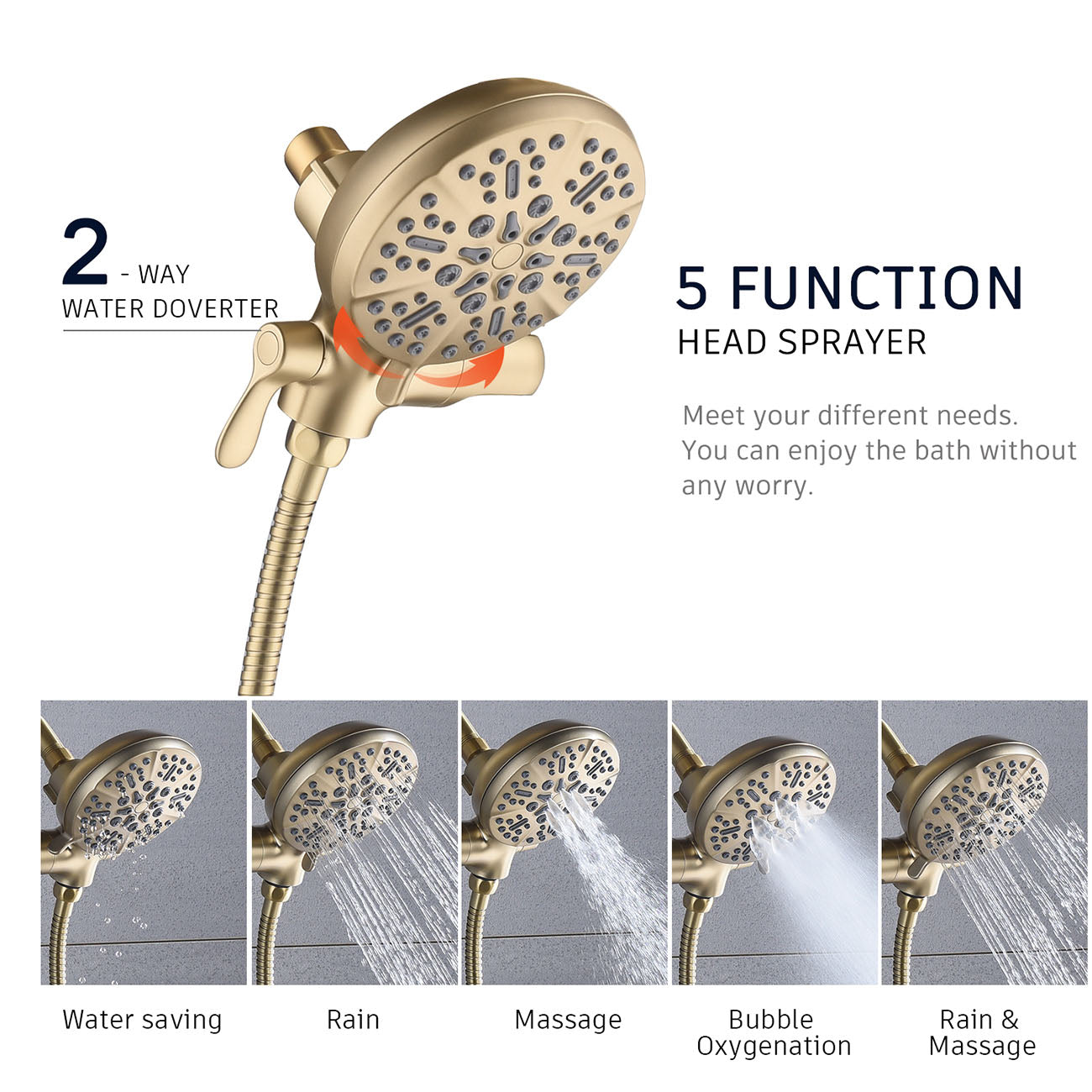 5-Spray Patterns 5 in. Wall Mount Dual Shower Heads and Handheld Shower Head-Boyel Living