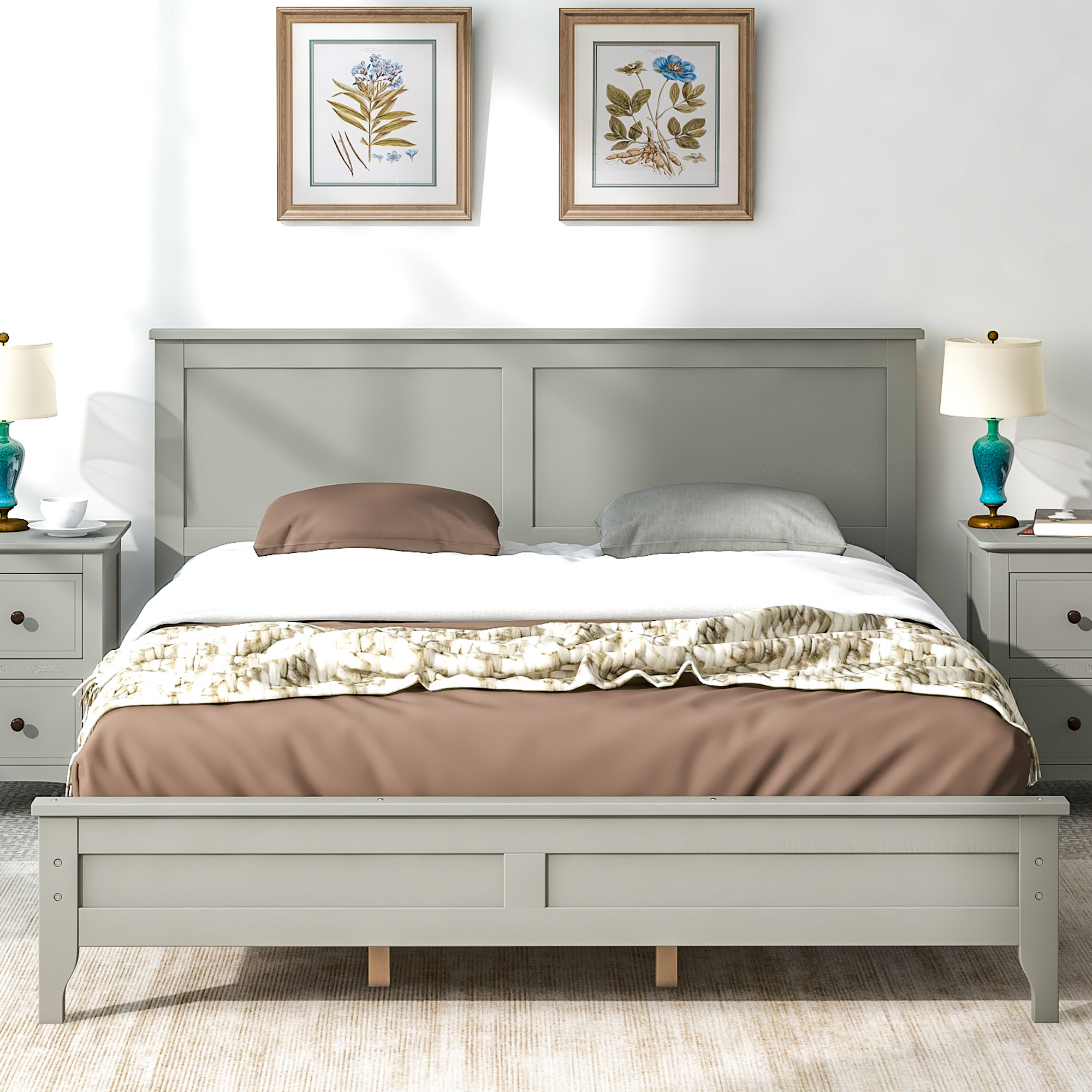 Modern Gray Solid Wood Queen Platform Bed-Boyel Living