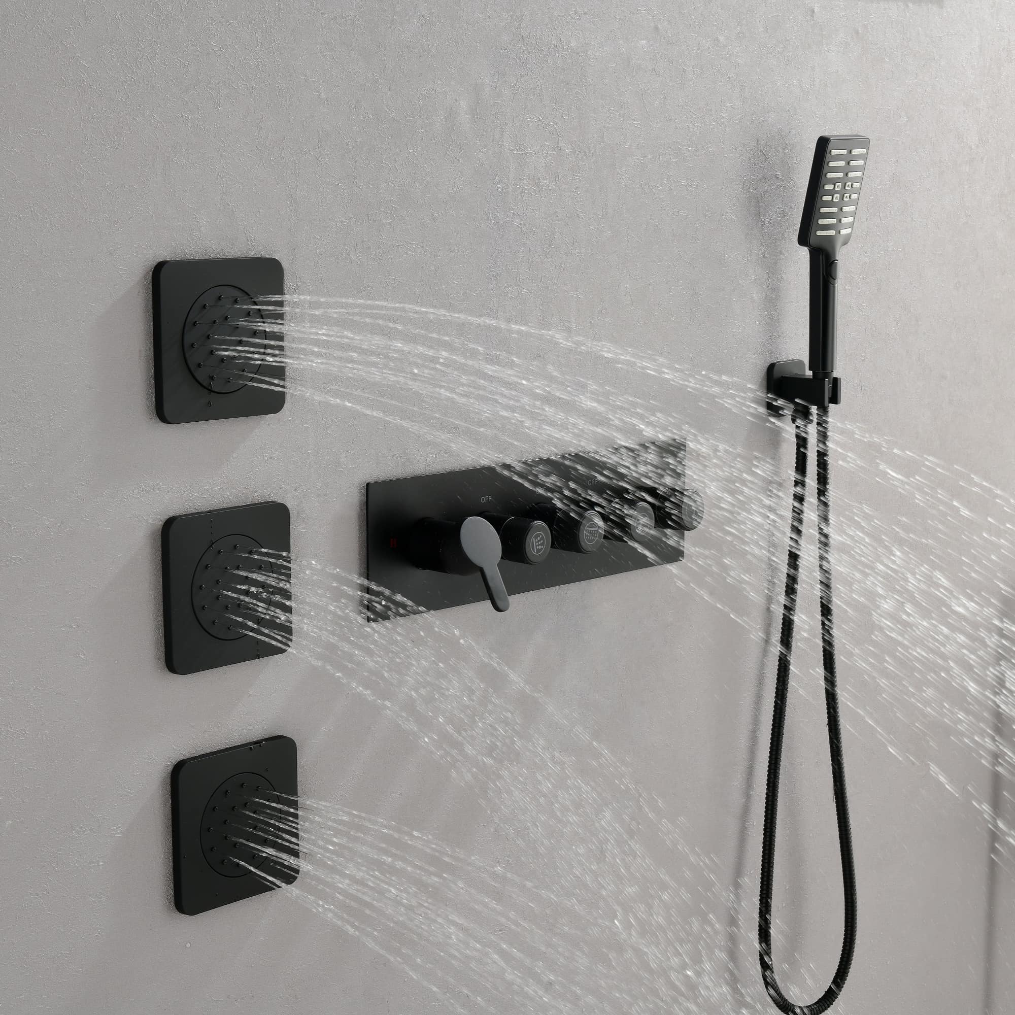 Boyel Living Luxury Thermostatic Rain Shower Head System With 3 Body Jets & 3-Spray Patterns Wall Mounted and Solid Brass Handshower-Boyel Living