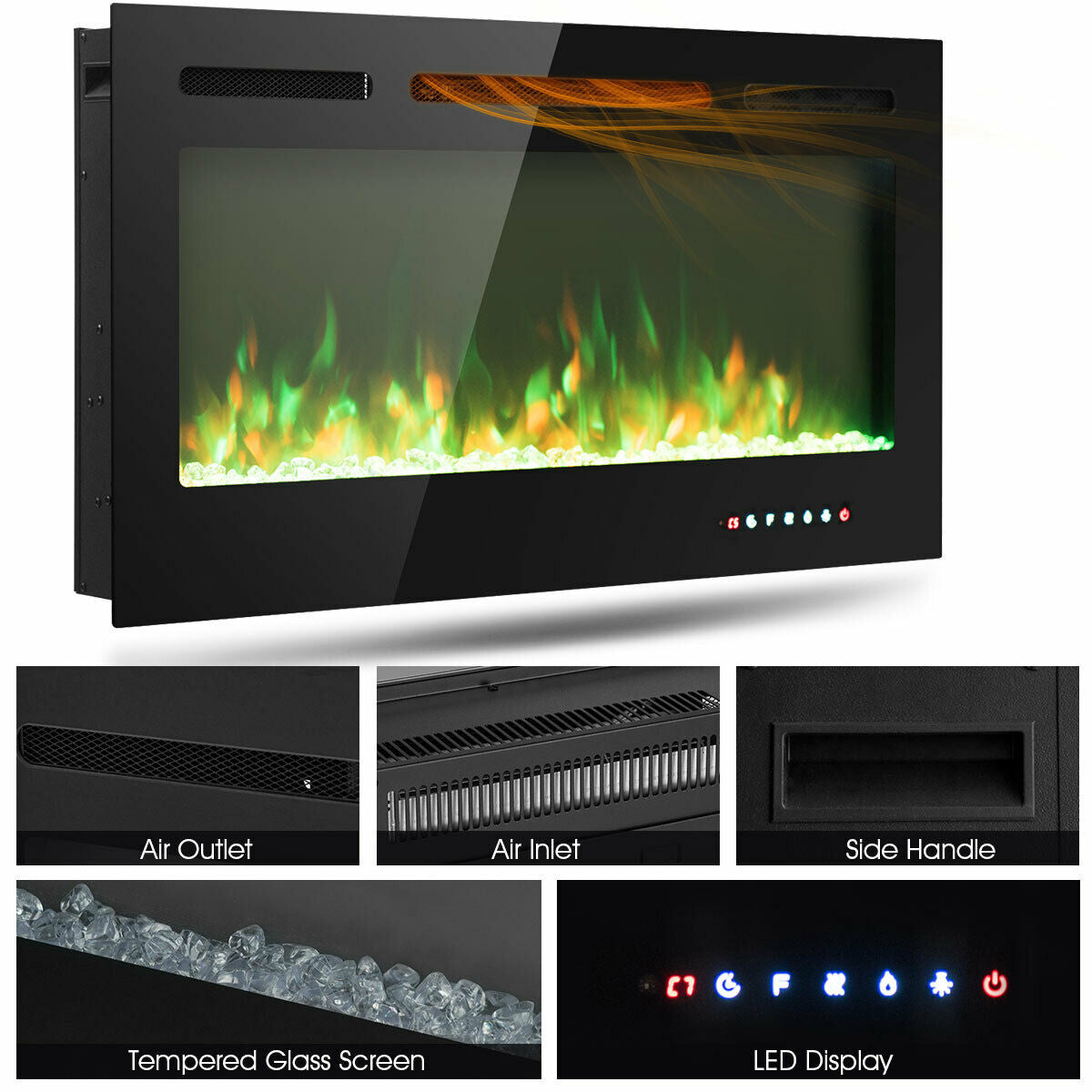 40" Recessed Wall Mounted Electric Fireplace with Multicolor Flame-Boyel Living