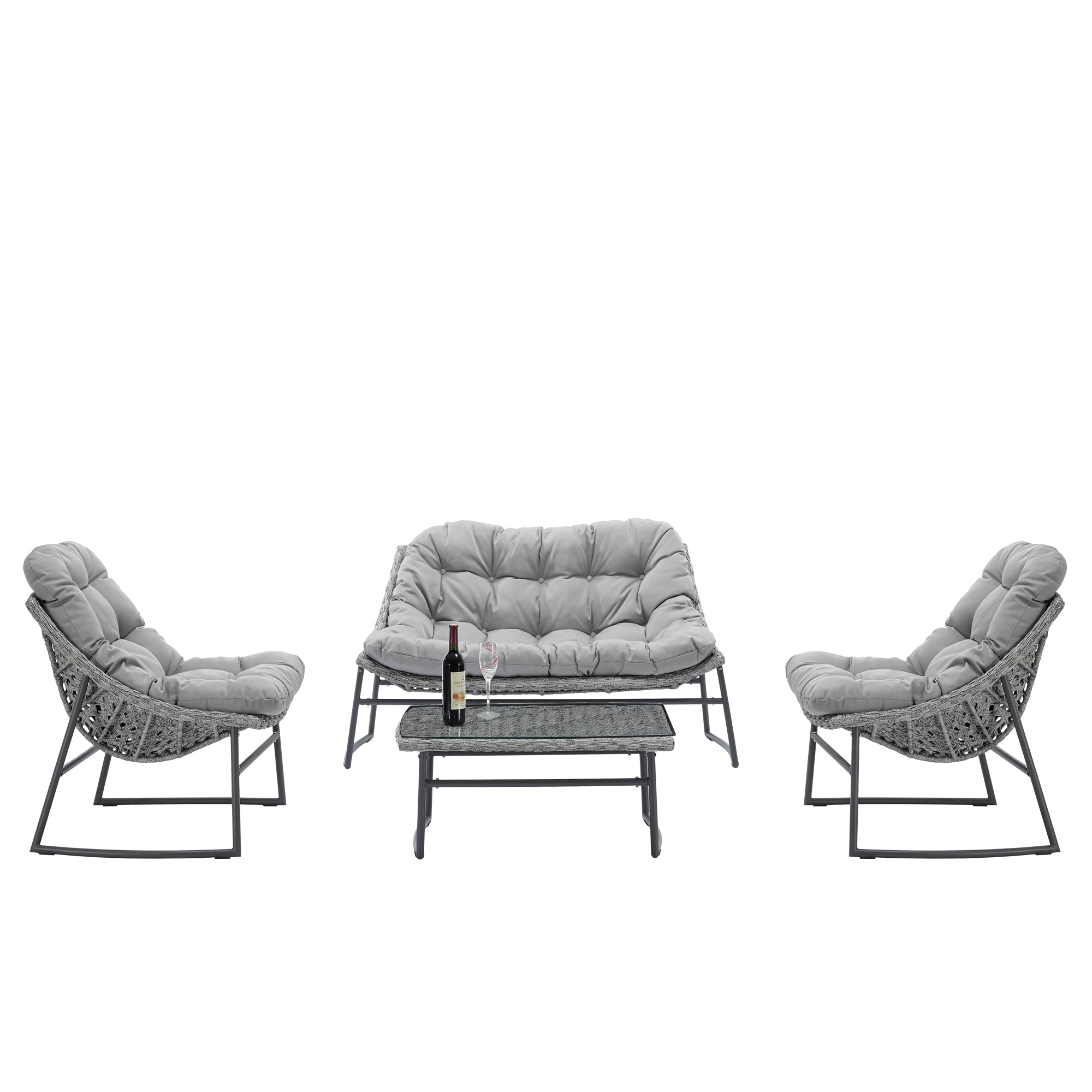 Classic Rattan Sofa Set Outdoor Patio Furniture 4 PCS(1 loveseat sofa + 2 single sofas + 1 table)-Boyel Living