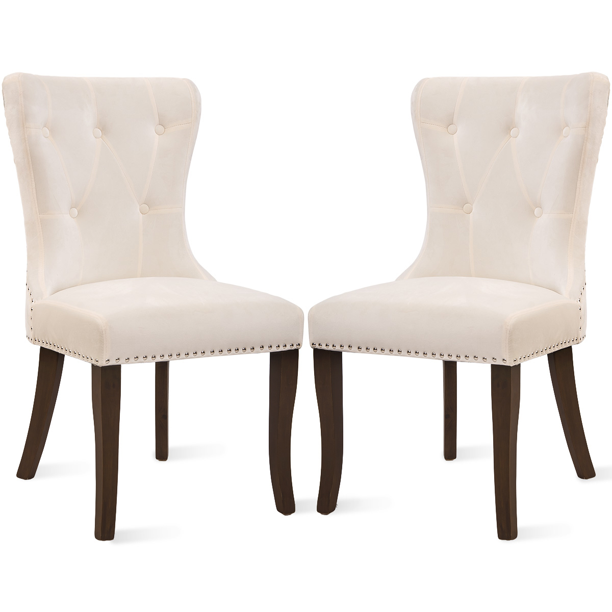 Dining Chair Tufted Armless Chair Upholstered Accent Chair,Set of 2 (Cream)-Boyel Living