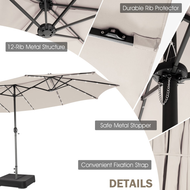 Boyel Living 15 Feet Double-Sided Patio Umbrella with 48 LED Lights