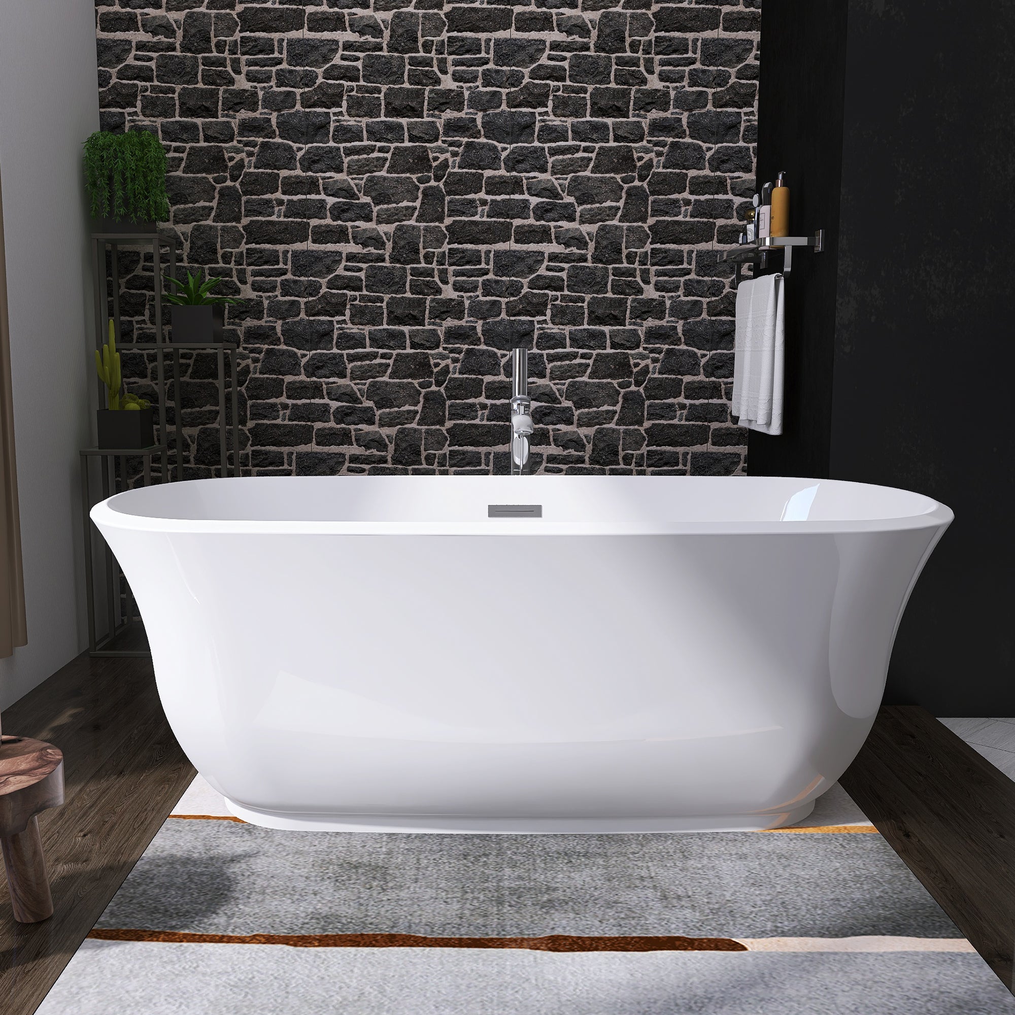 Freestanding Bathtub Non-Yellow Anti-Slip Oval Acrylic Shaped Soaking Tub for Bathroom with Drain & Overflow-Boyel Living