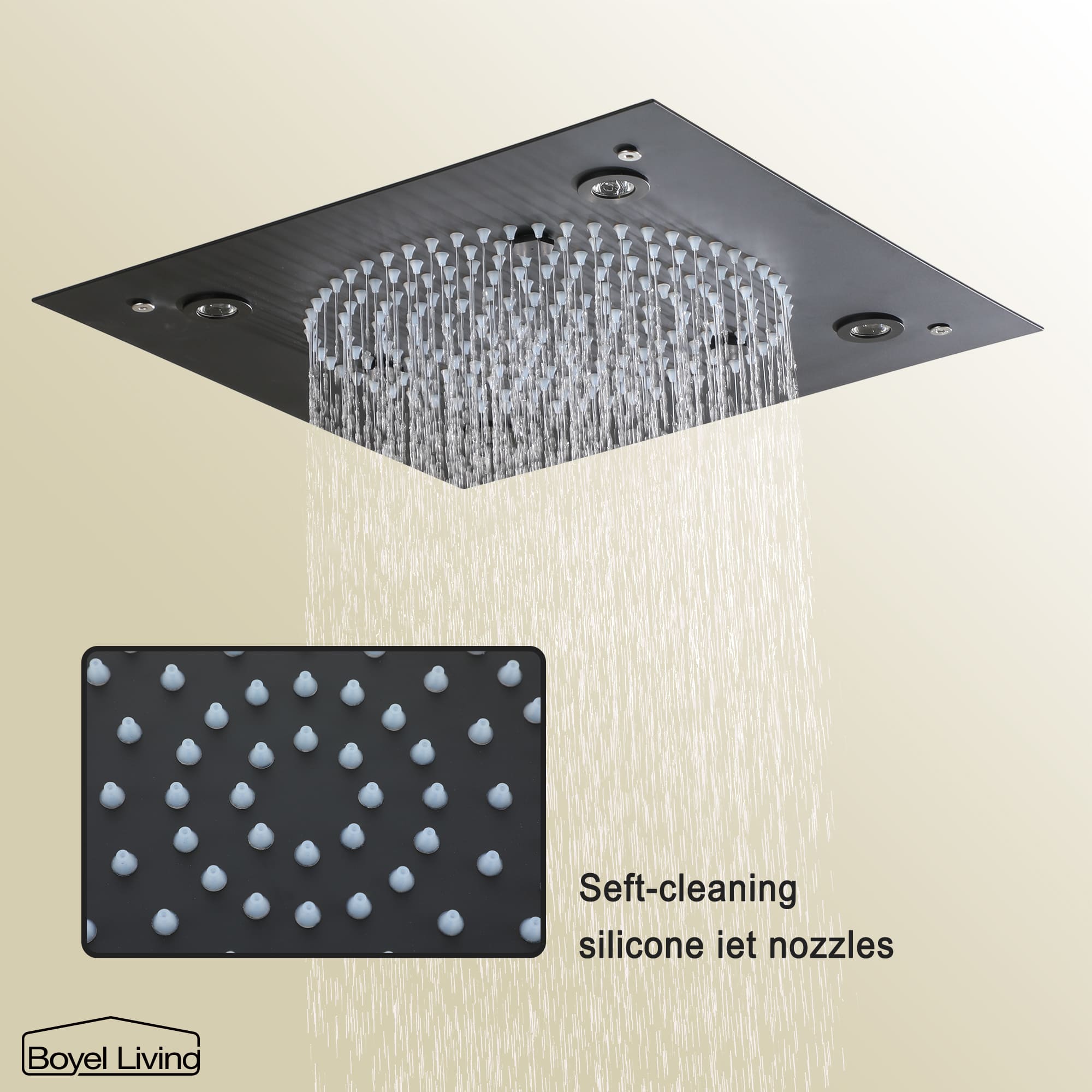 Boyel Living Luxury LED Ceiling Rainfall Shower Head System with Body Jets Bathroom Shower Faucet Complete Set, Flow Adjustable-Boyel Living